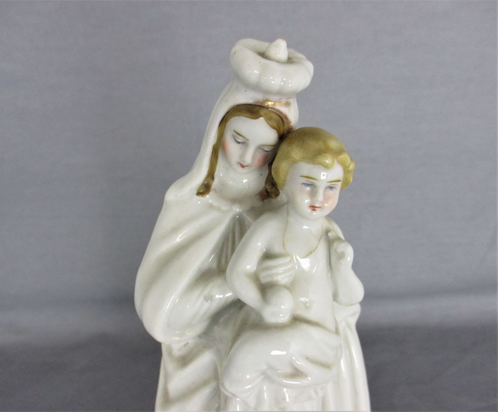 Antique 1900 Vieux Paris Porcelain Bisque Statue Virgin Mary Infant Jesus 8.66&Q photo furniture