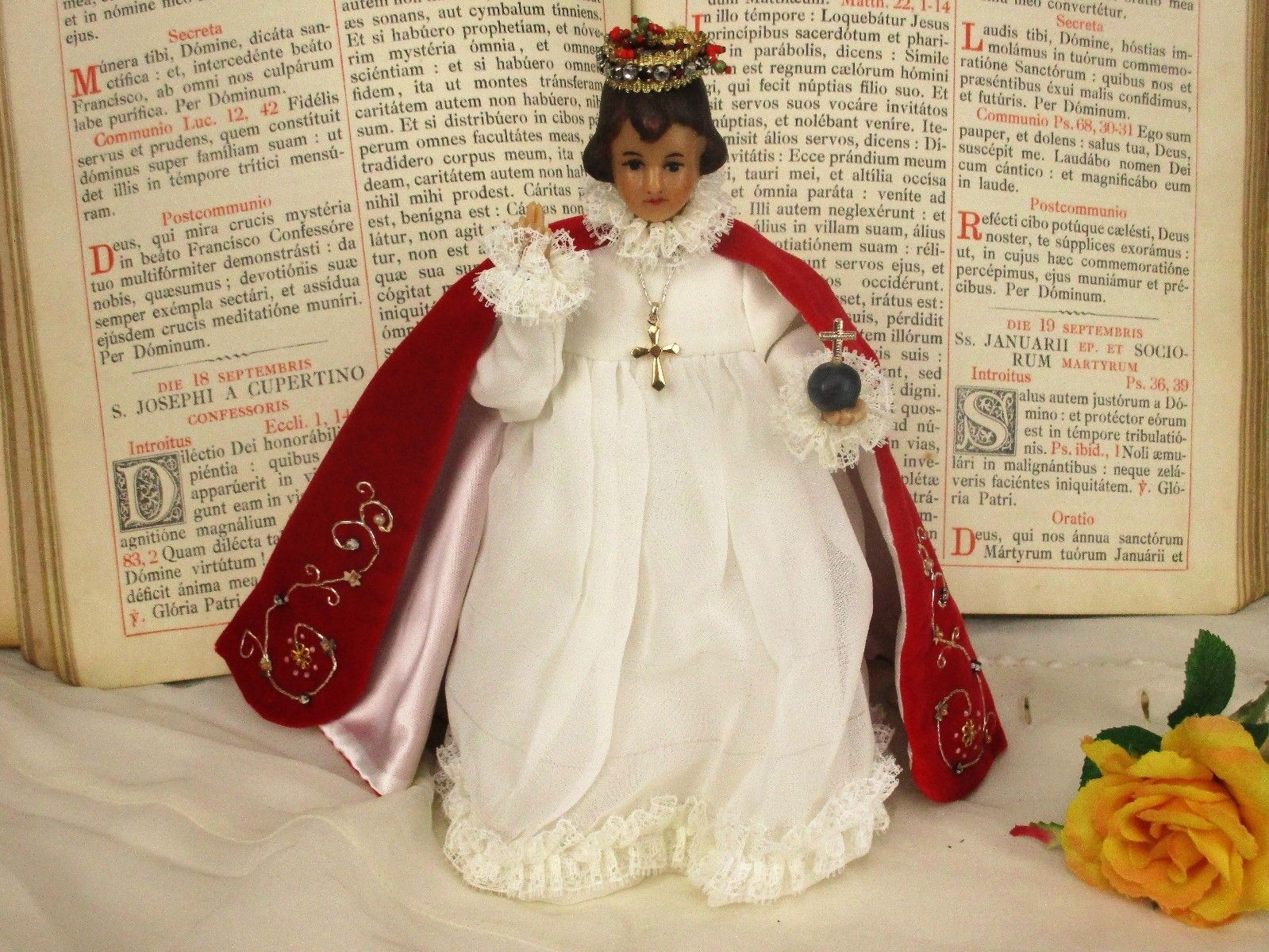 Figurine Statue Wax Little Infant Of Prague Santo Nino Doll Collector  Htf 8.6" photo for sale