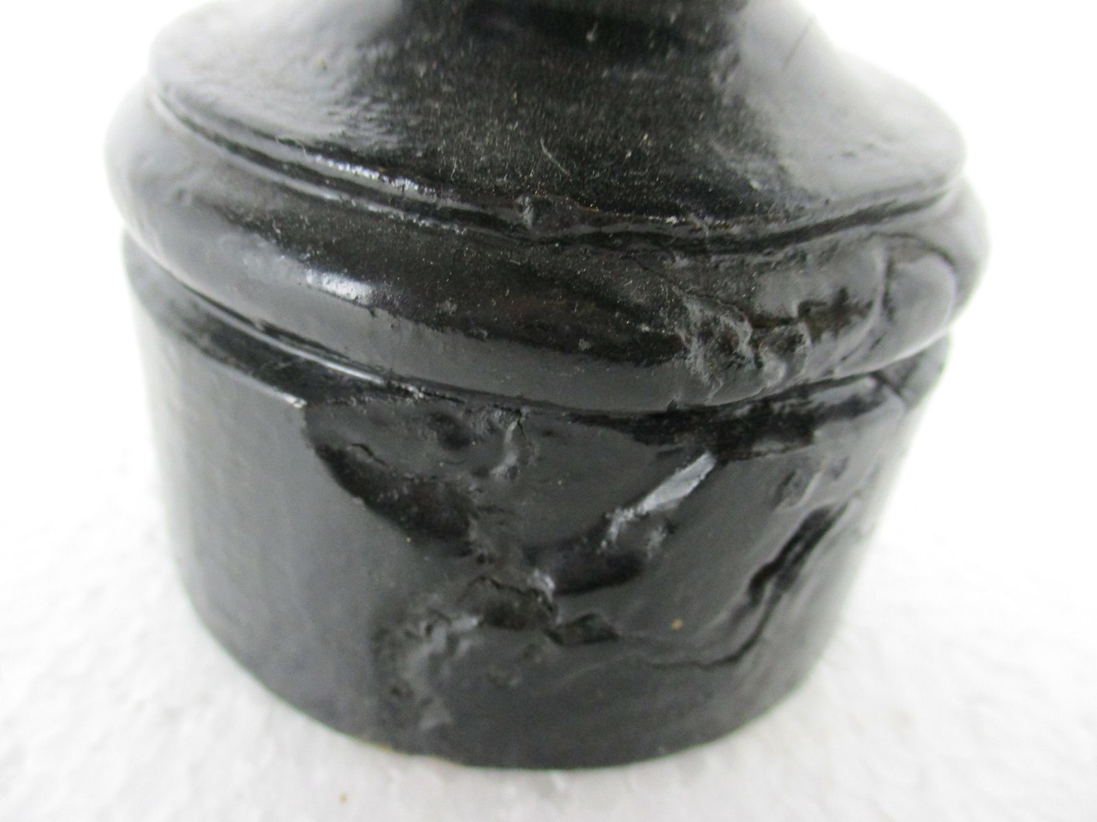 Antique Dark Carved Wood Table Standing Crucifix Round Base Spelter Corpus Bobbi photo vintage