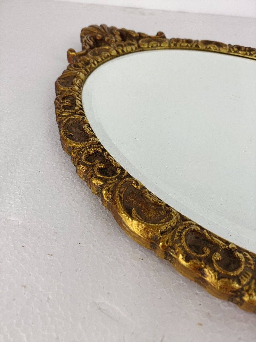 Gorgeous  Oval  Wooden Beveled Glass Wall Hanging Mirror  Hollywood Regency  Roc photo 303.0
