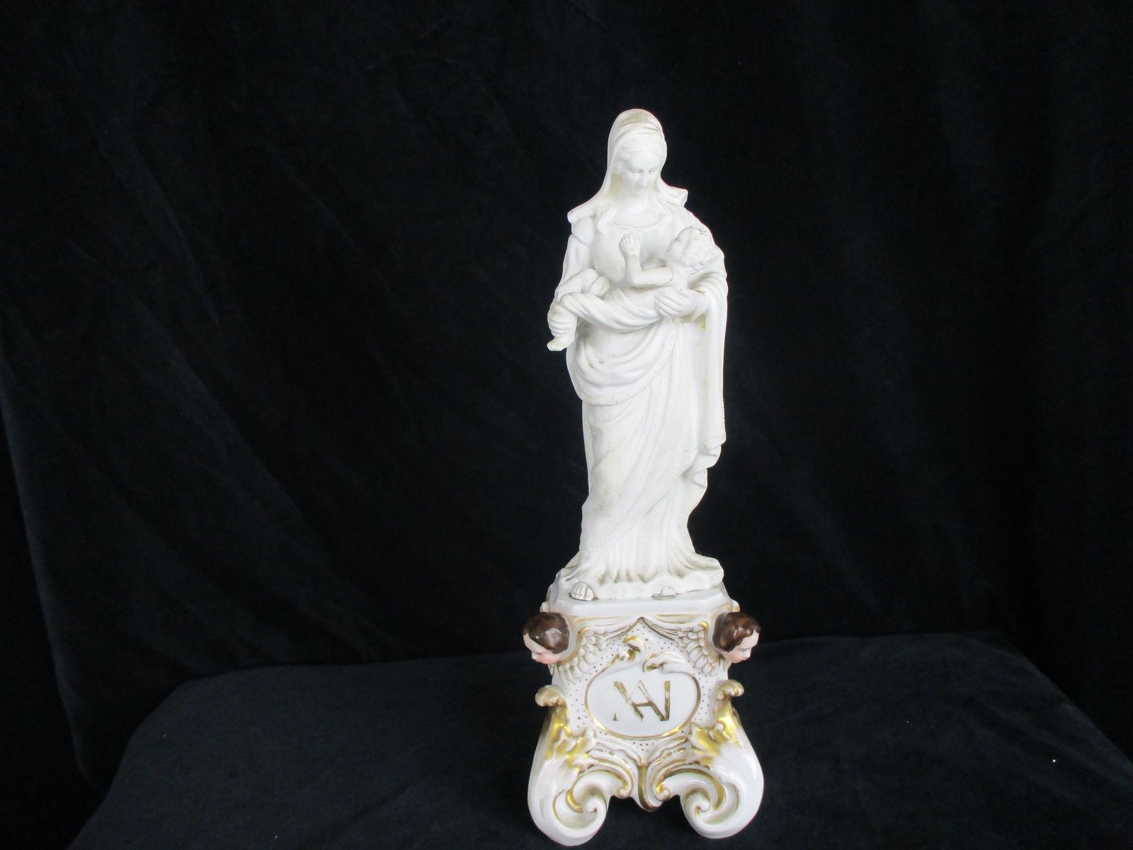 Large Antique 1900 Vieux Paris Porcelain Bisque Statue Virgin Mary Madonna With