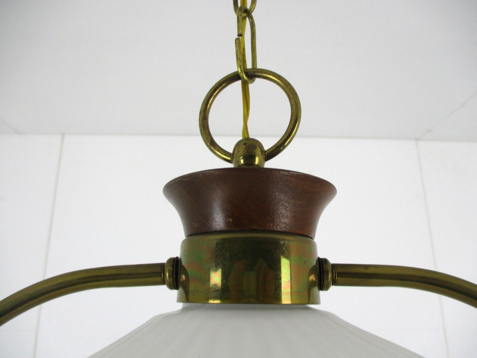 photo furniture Danish Modern Chandelier Pendant Teak Brass Opaline Glass Atomic Louis Kalff