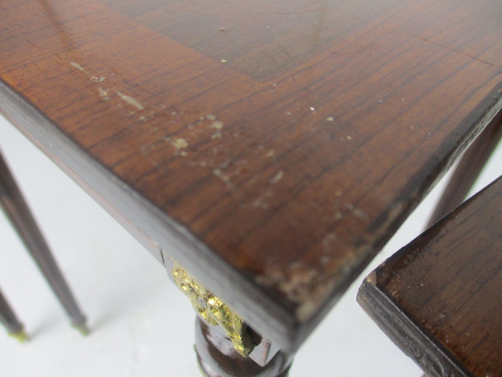 photo for sale Set Of 3 Vintage Nesting Stacking Coffee Side Tables Brass Marquetry Italy Itali