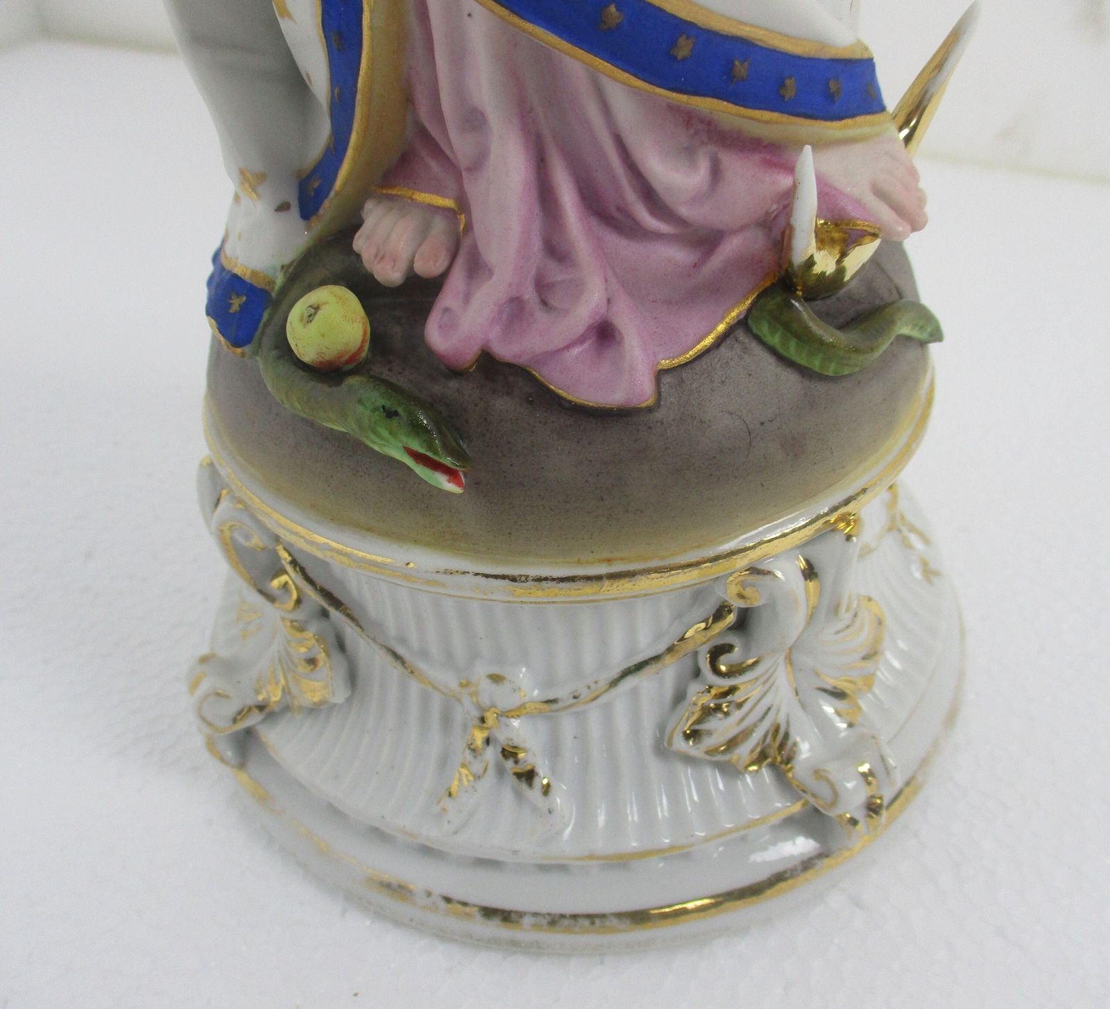 French Antique Bisque Statue Praying Virgin Mary Lady Madonna  Treading On Snake photo for sale