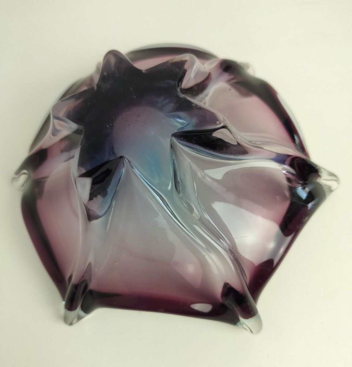 Italian Small Blue Purple Clear Bowl Dish Centerpiece Murano Seguso Art Glass Mo photo Home Decor