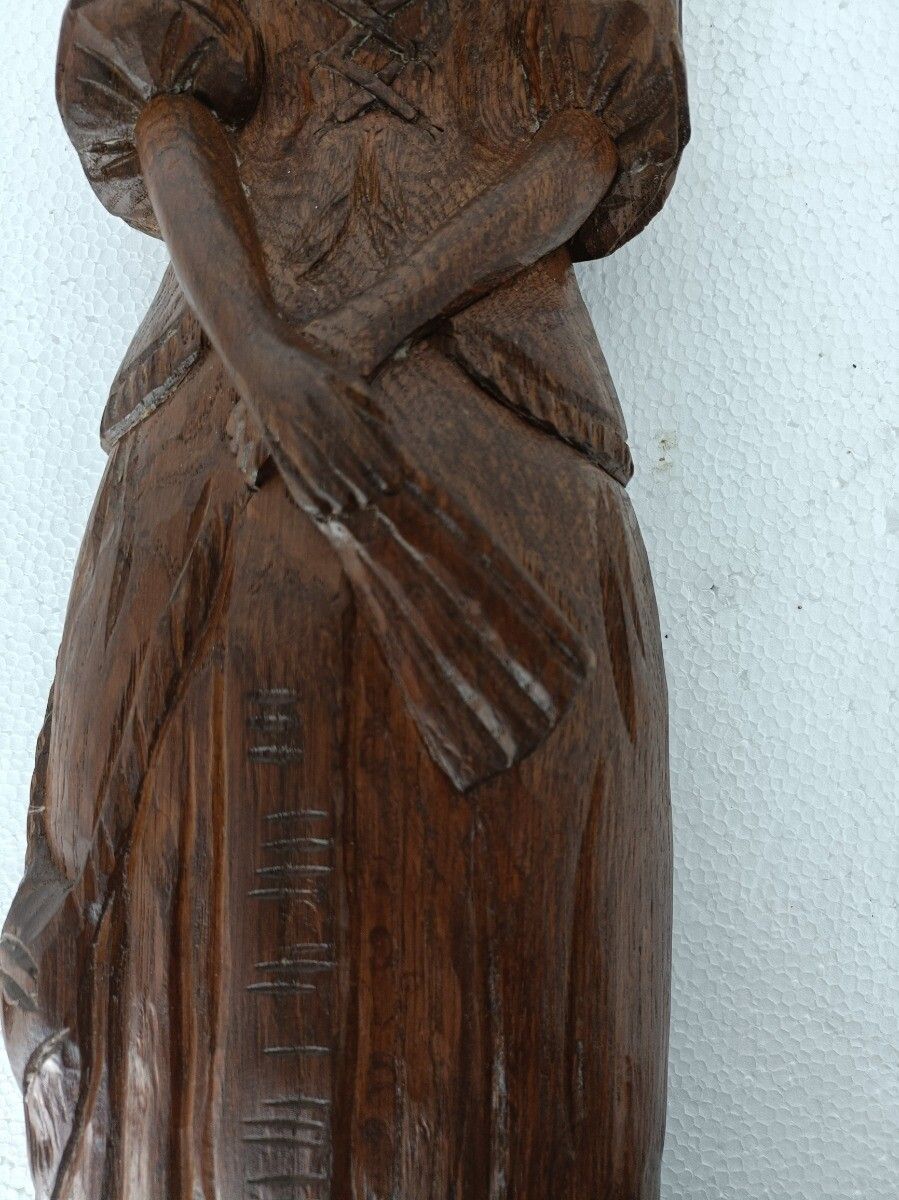 Hand Carved Wooden Statue Sculpture Victorian Lady With Fan photo vintage