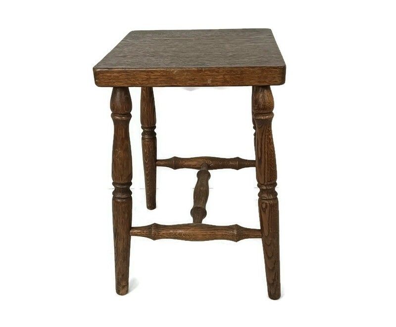 Vintage Stool Pedestal Plant Stand Side Occasional Table Vintage French Oak