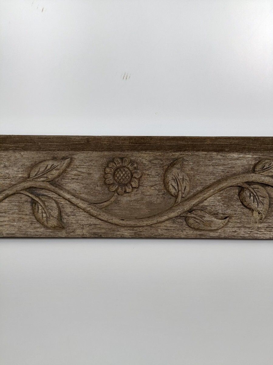 Antique Hand Carved Wooden Pediment Corbel Architectural Slat Sunflowers Beautif photo 223.0