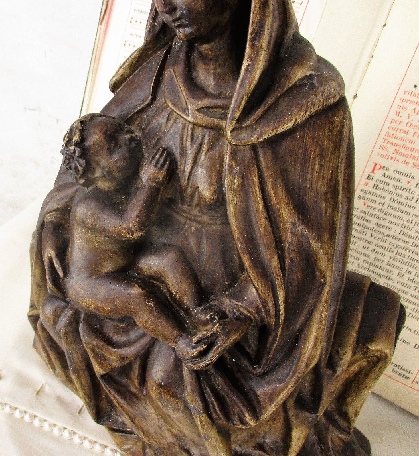 Statue Virgin Mary With Infant On Her Lap Against Her Chest Dürer Plaster Htf photo Art
