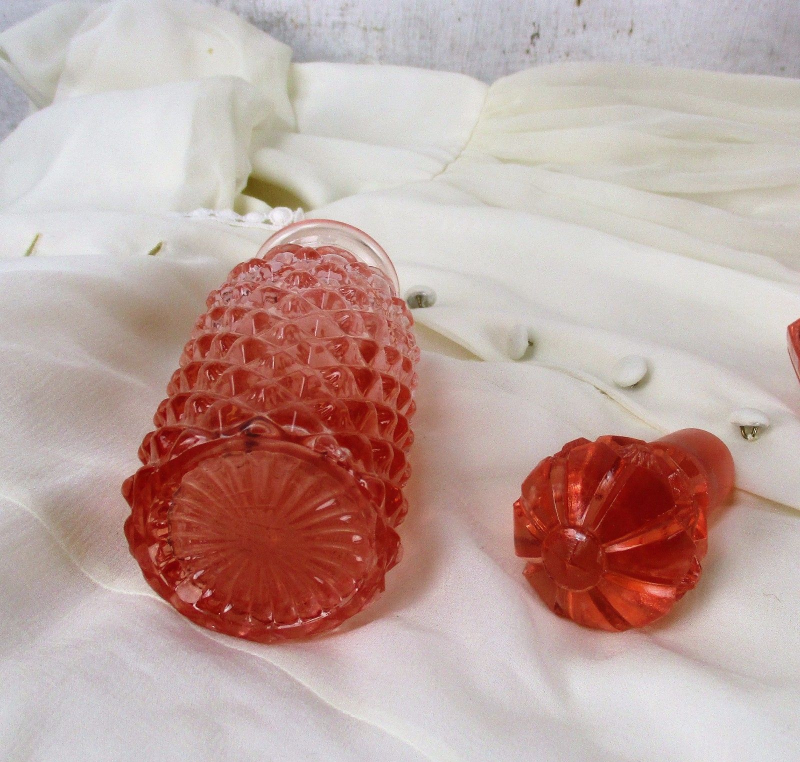 Vanity Dresser Set Depression Glass Pink Bottle Ring Holder 6 Pieces photo buy