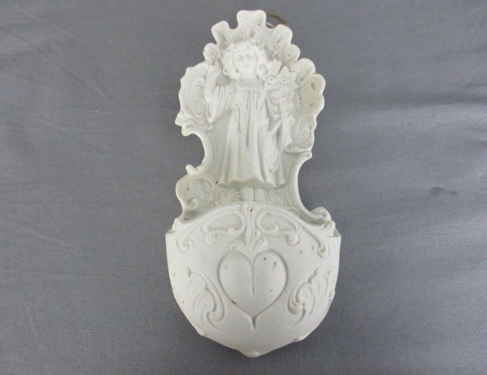 Porcelain Bisque Holy Water Font Vessel Little Girl Wall Hanging Antique