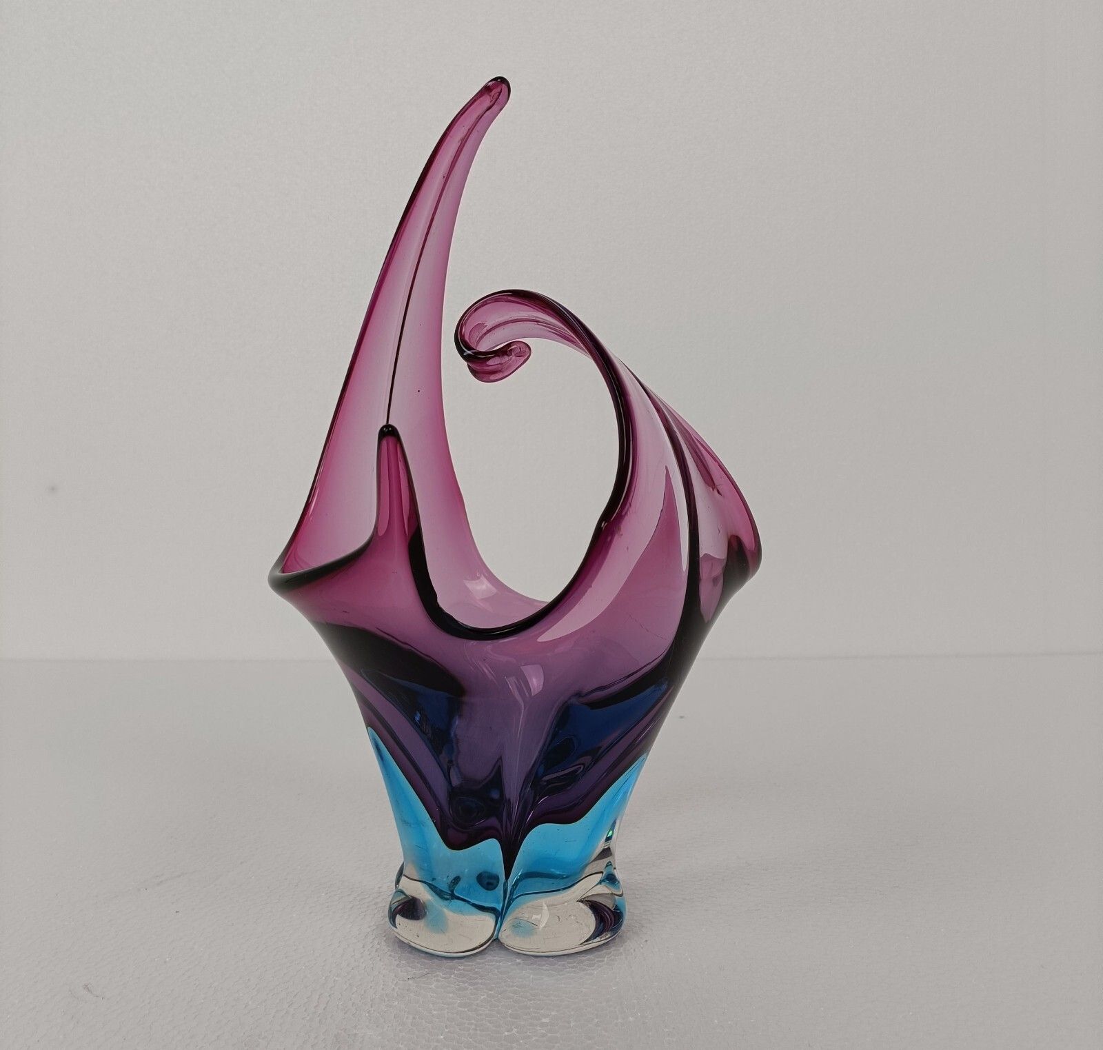 Italian Cranberry Blue Bowl Dish Centerpiece Murano Seguso Art Glass Stunning photo furniture