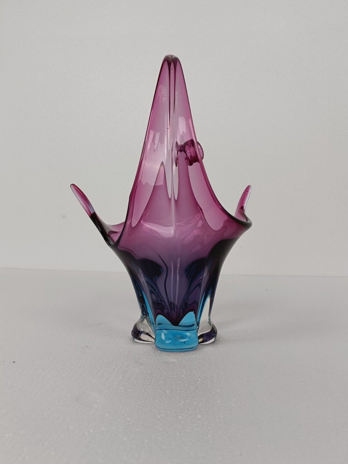 Italian Cranberry Blue Bowl Dish Centerpiece Murano Seguso Art Glass Stunning photo vinterior