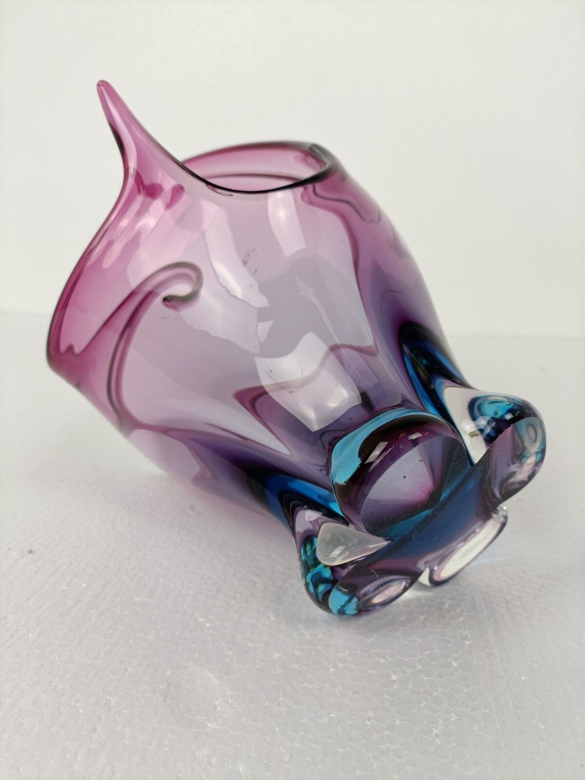 photo for sale Italian Cranberry Blue Bowl Dish Centerpiece Murano Seguso Art Glass Stunning