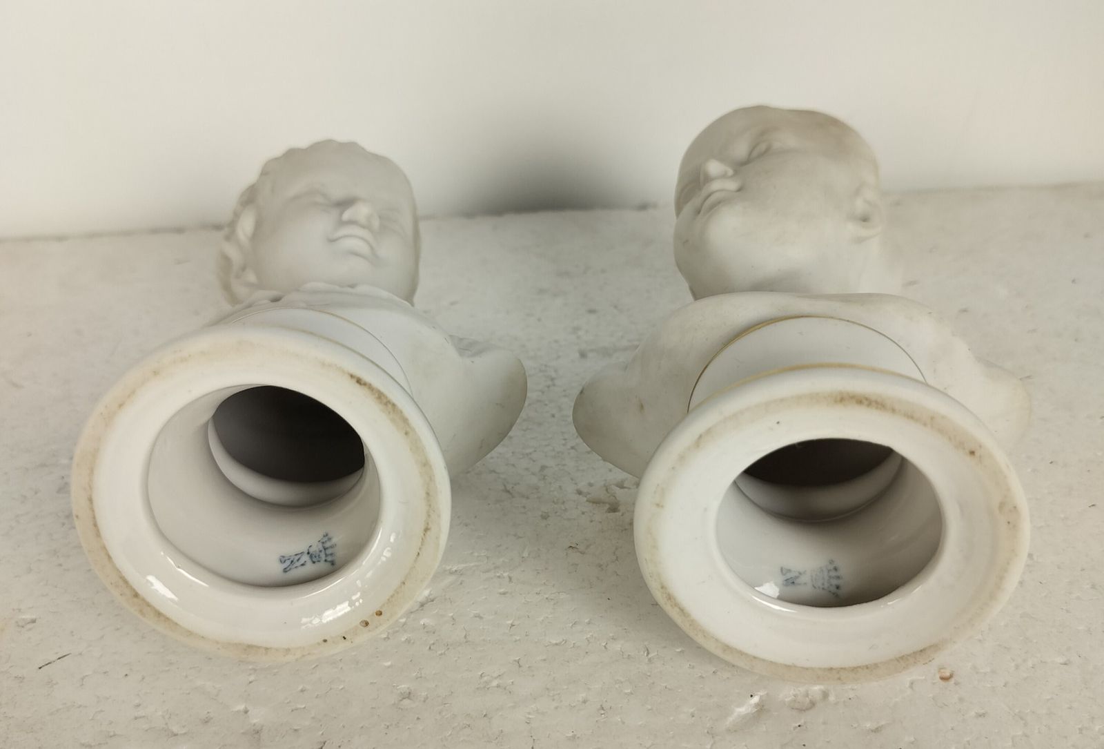 Couple Small Busts Boy Girl Capodimonte Marked Bisque Porcelain Vintage Lovely photo for sale