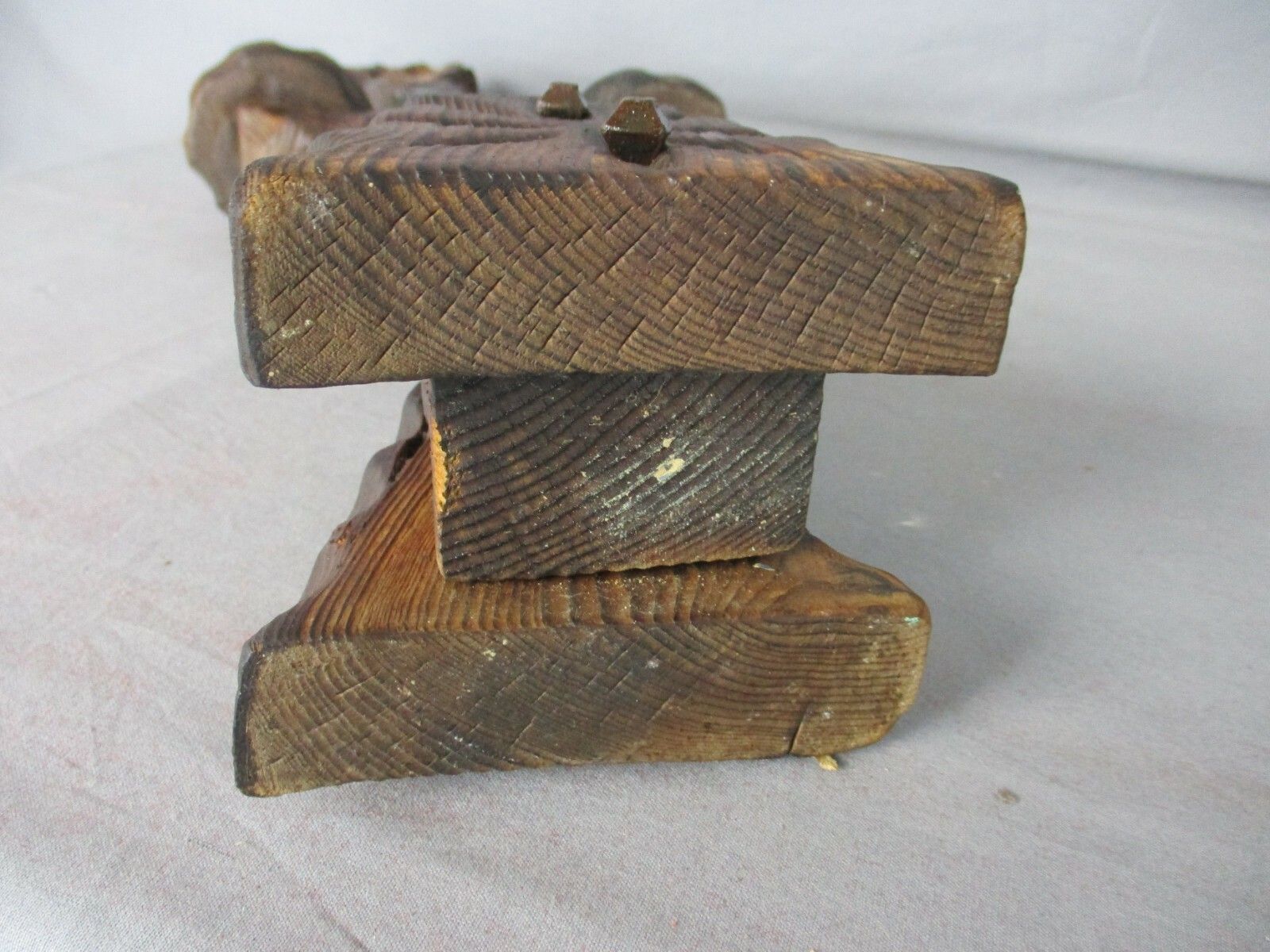 Spanish Hand Carved Wooden  Double  Embossed Candle Holder Stick Candlestick Vtg photo vintage