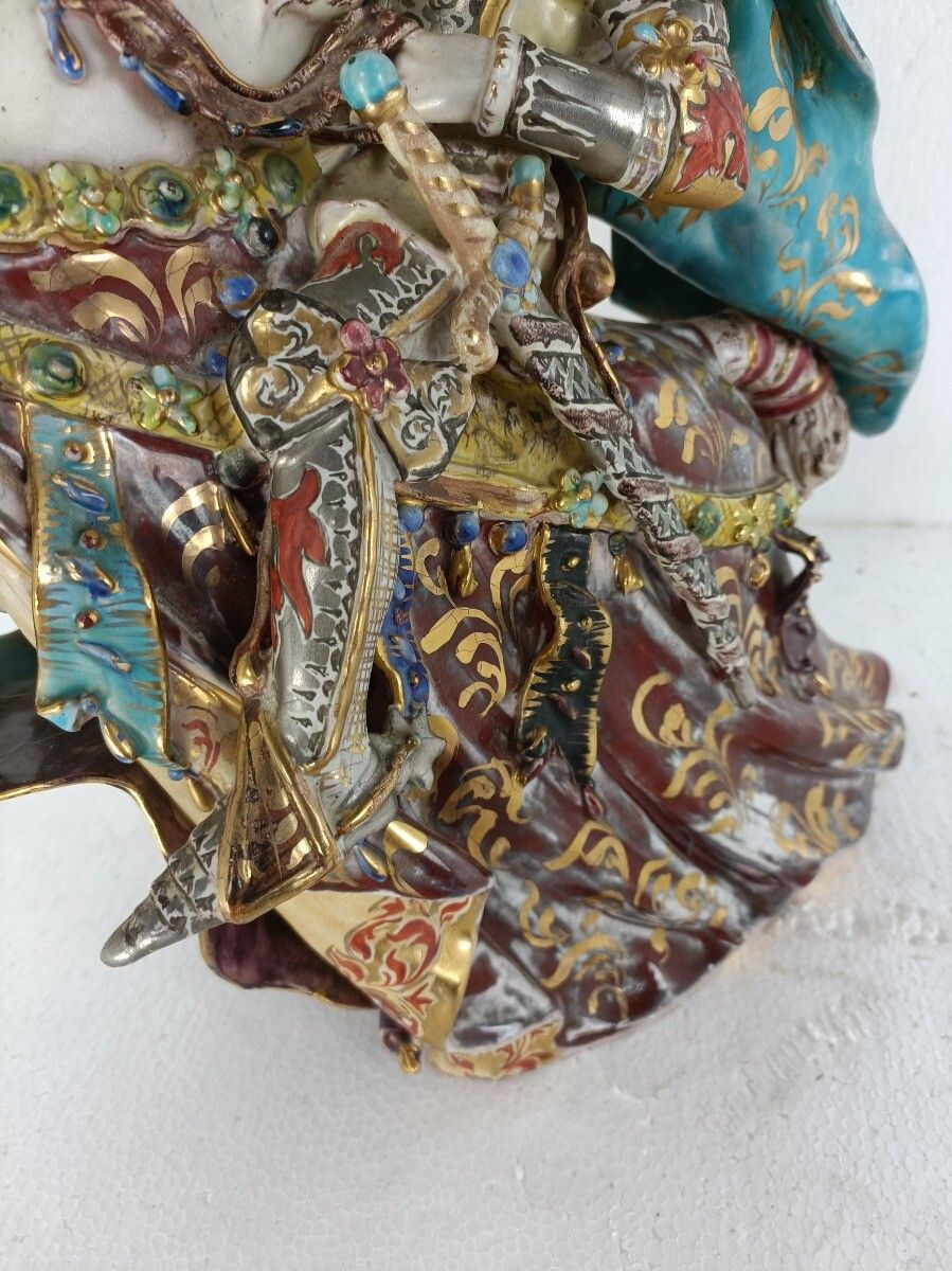 Statue Figurine Patarino Italy Medieval Knight On Horseback Hand Painted Sculptu photo vinterior