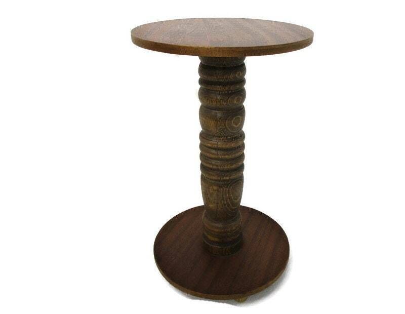 Hand Carved Wood Pedestal Display Side Table Plant Bonsai Flower Stand Barn Coun