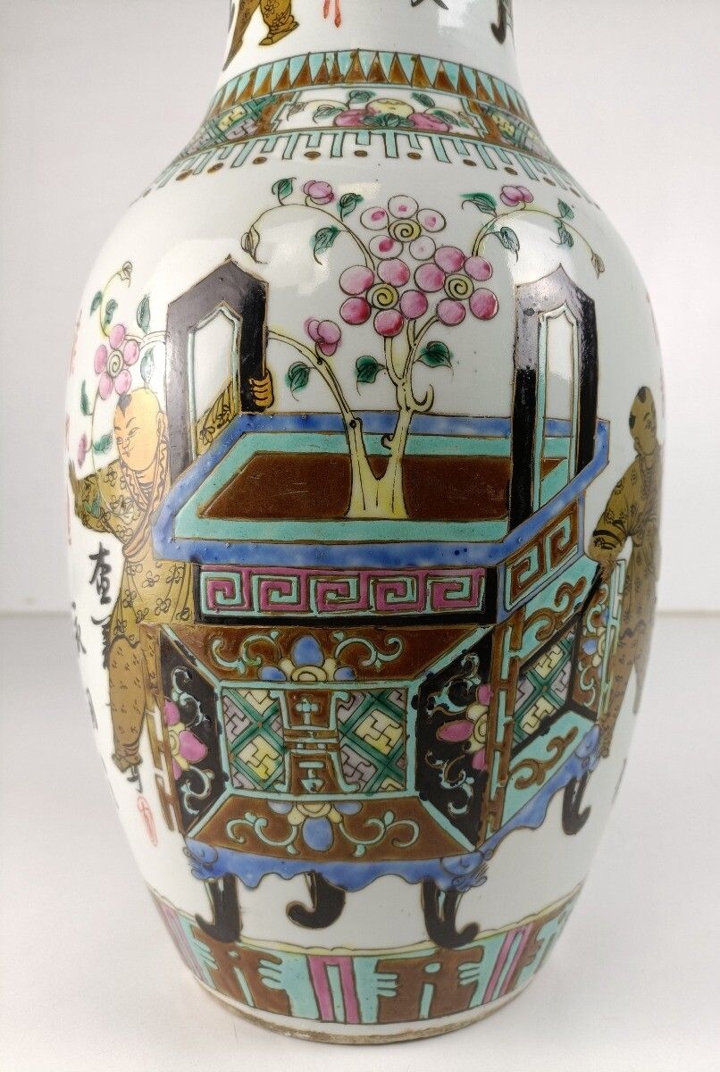 photo for sale Antique 19th Century Porcelain Chinese Vase Family Rose Flower Basket Gorgeous
