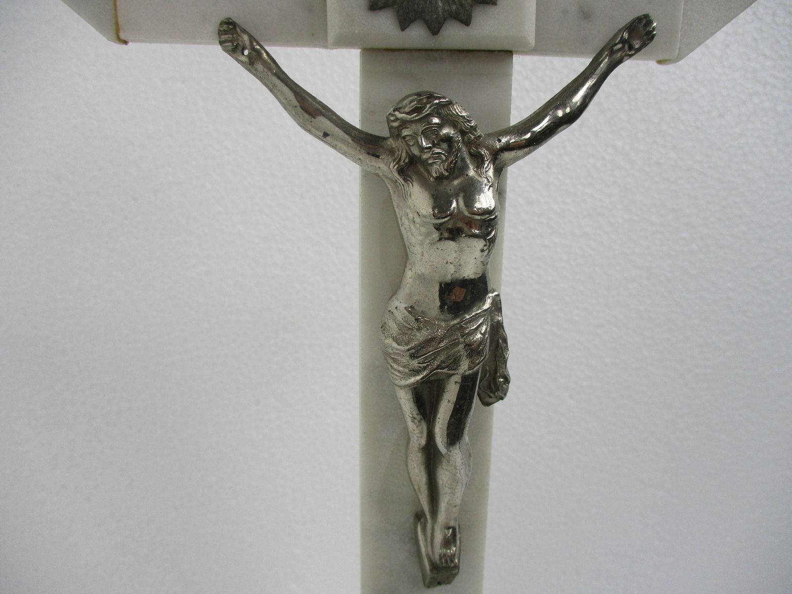 Antique Ornate Marble Onyx Jesus Christ Cross Cross Table Standing Crucifix 17.3 photo Art