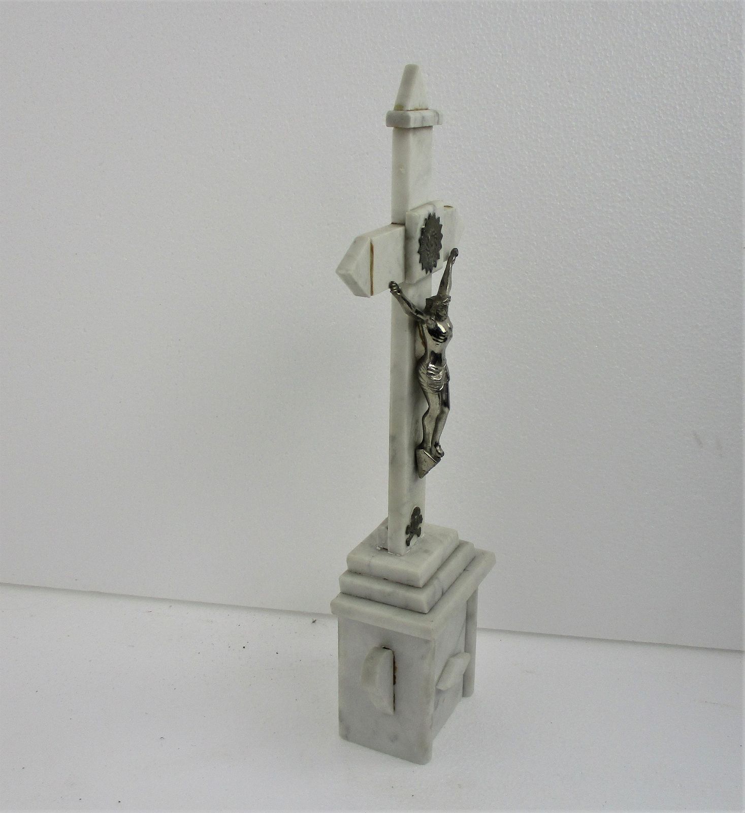 Antique Ornate Marble Onyx Jesus Christ Cross Cross Table Standing Crucifix 17.3 photo 162.0