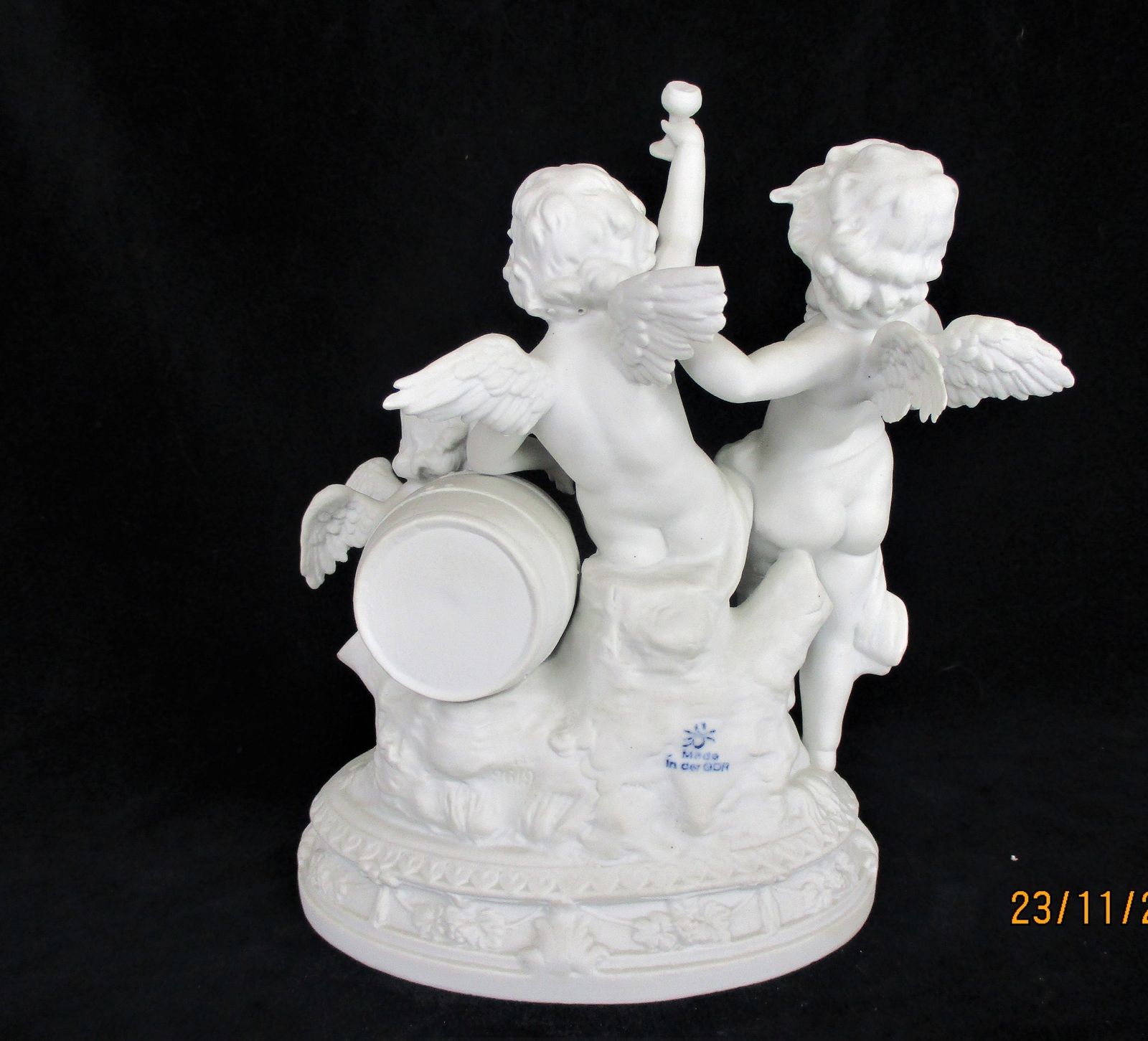 Angels Drinking Wine Celebration Porcelain Statue Figurine Marked Ddr Bisque Joy photo buy