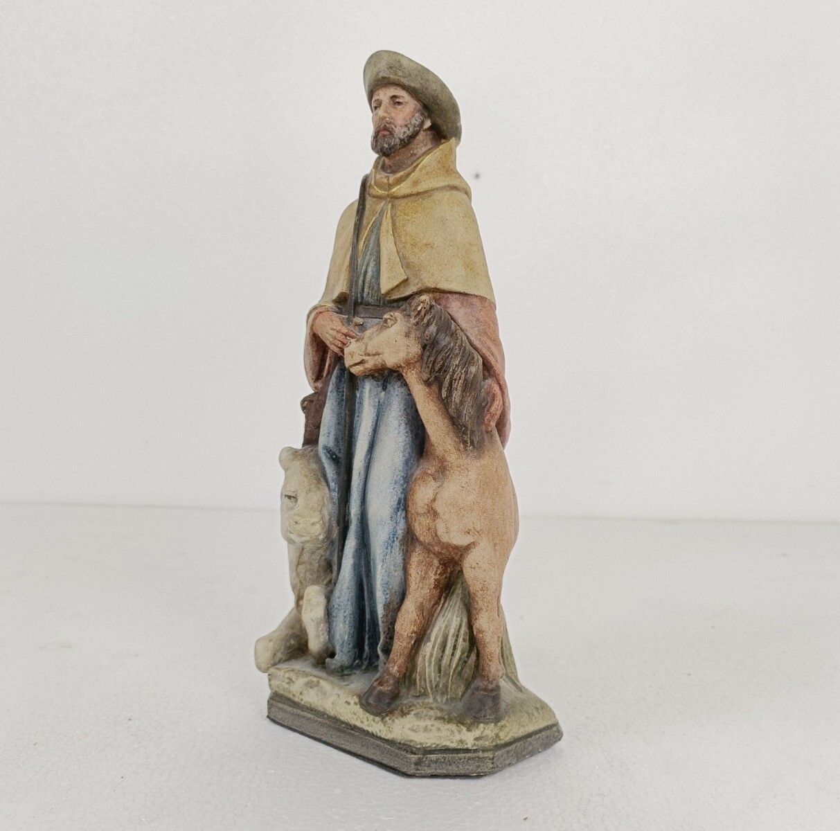 Saint Or Shepherd With Cow And Horse Statue Polychrome Stoneware photo furniture