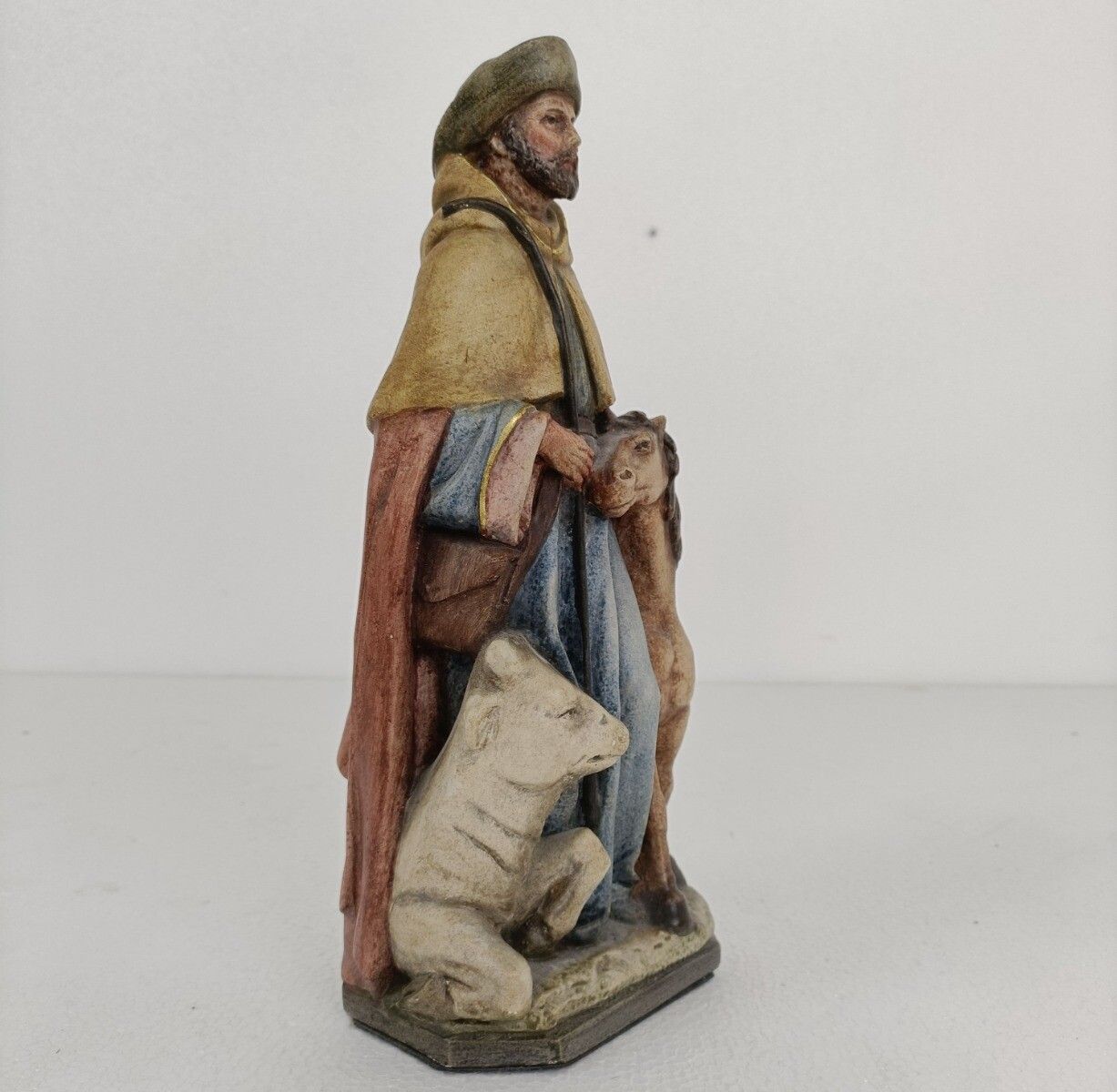 Saint Or Shepherd With Cow And Horse Statue Polychrome Stoneware photo 323.0