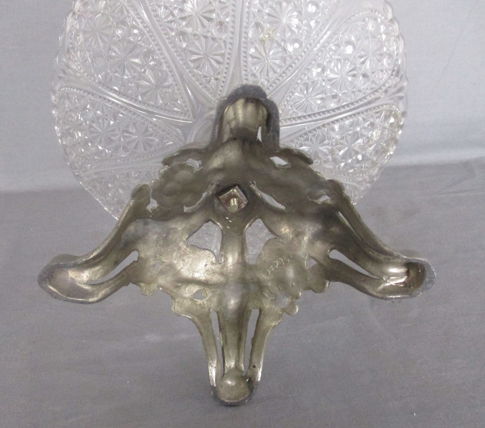 French  Epergne Trumpet Double Vase Clear Glass Center Table Piece Pique Fleur F photo vinterior