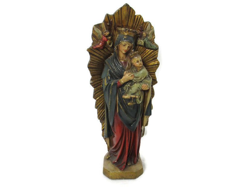 Statue Our Lady Of Perpetual Help Perpetuo Socorro Child Plaster Htf Polychrome