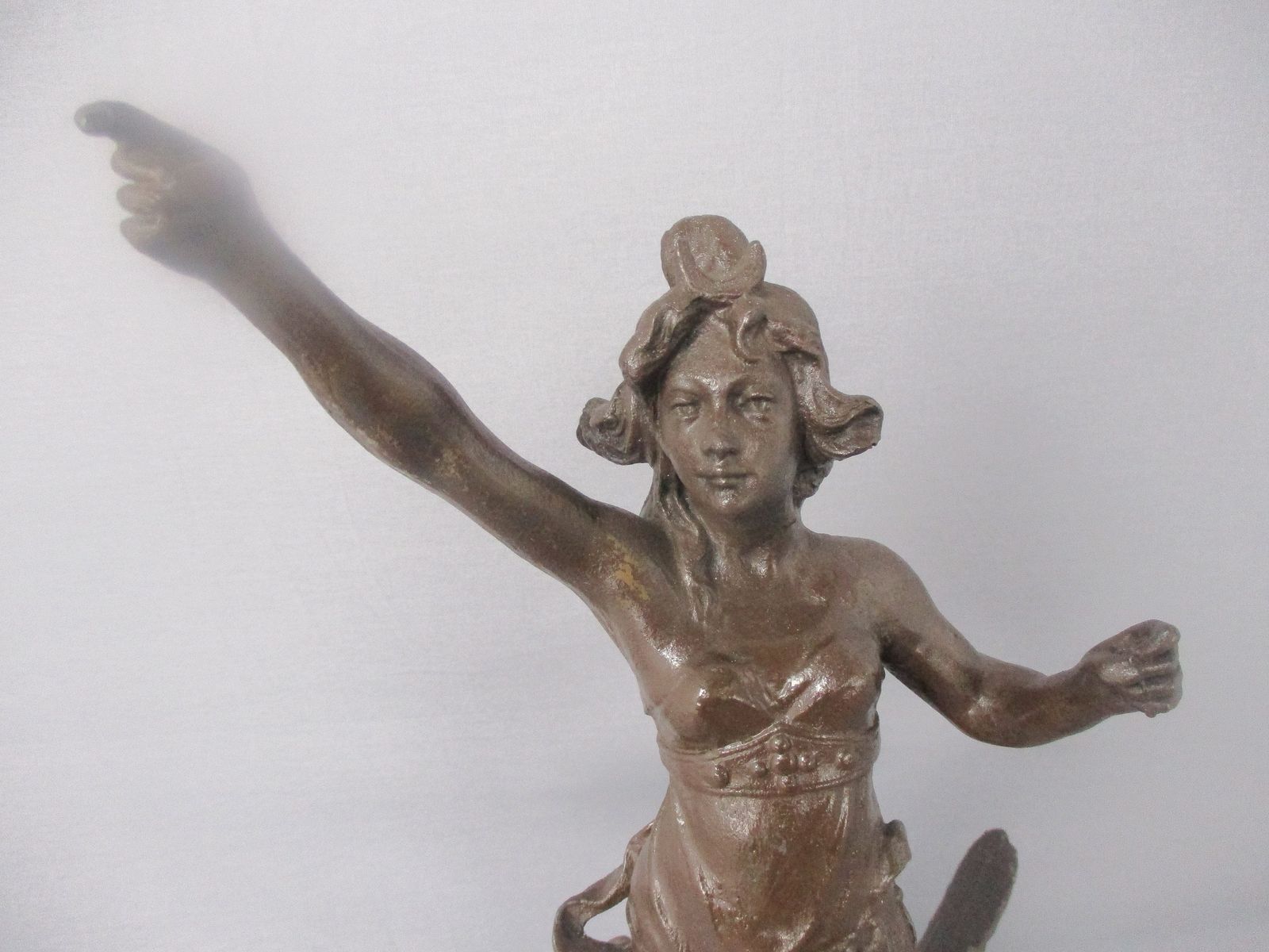 Sculpture Statue Spelter Woman Flying On Eagle Warrior Art Deco Figurine 21.25&Q photo furniture