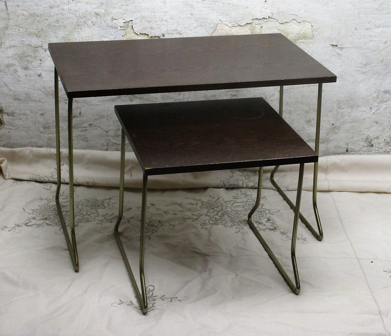 Vintage Wooden Nesting Side Tables Danish Modern Style Mid Century 2 Pieces photo furniture