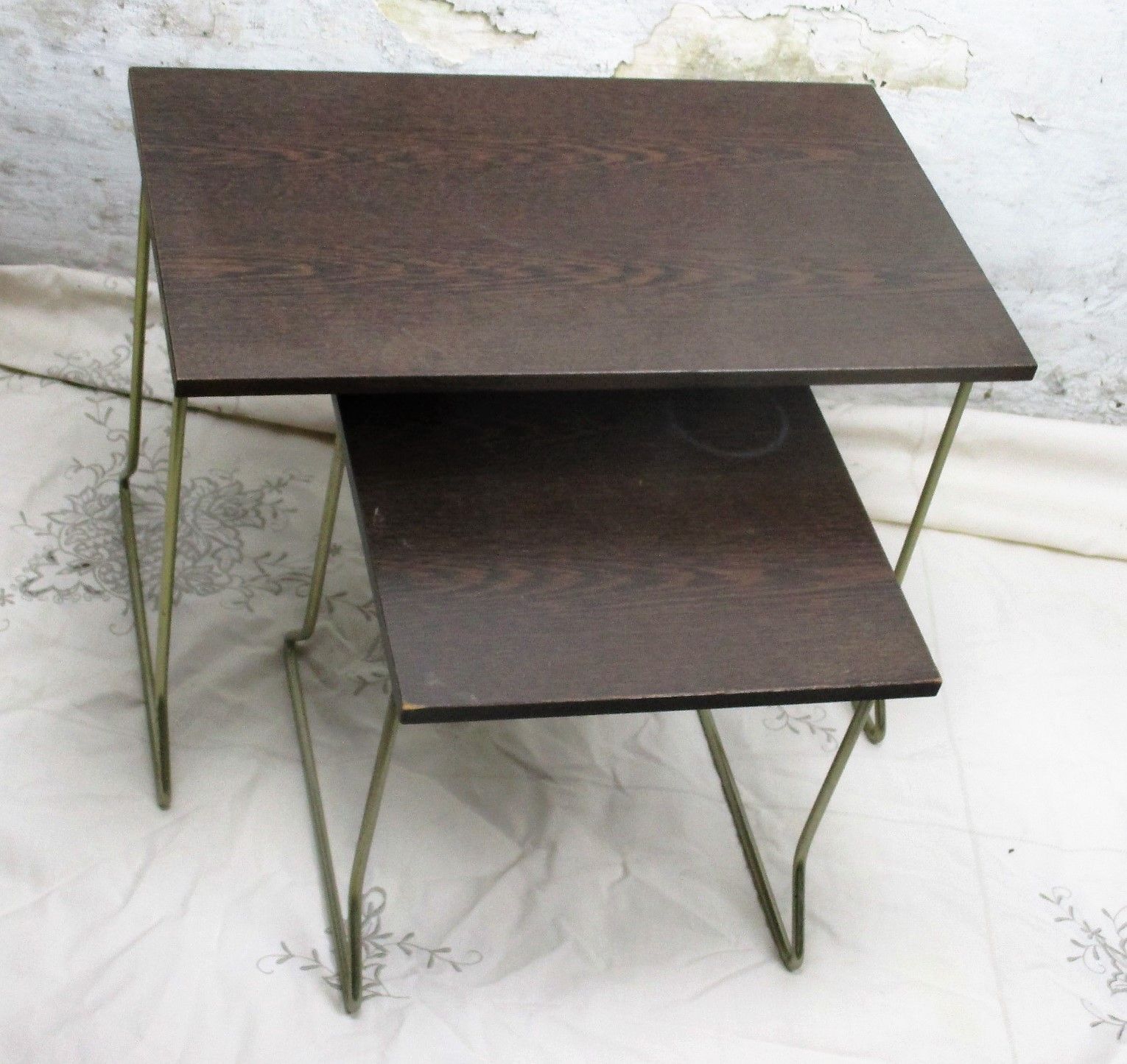 Vintage Wooden Nesting Side Tables Danish Modern Style Mid Century 2 Pieces photo for sale