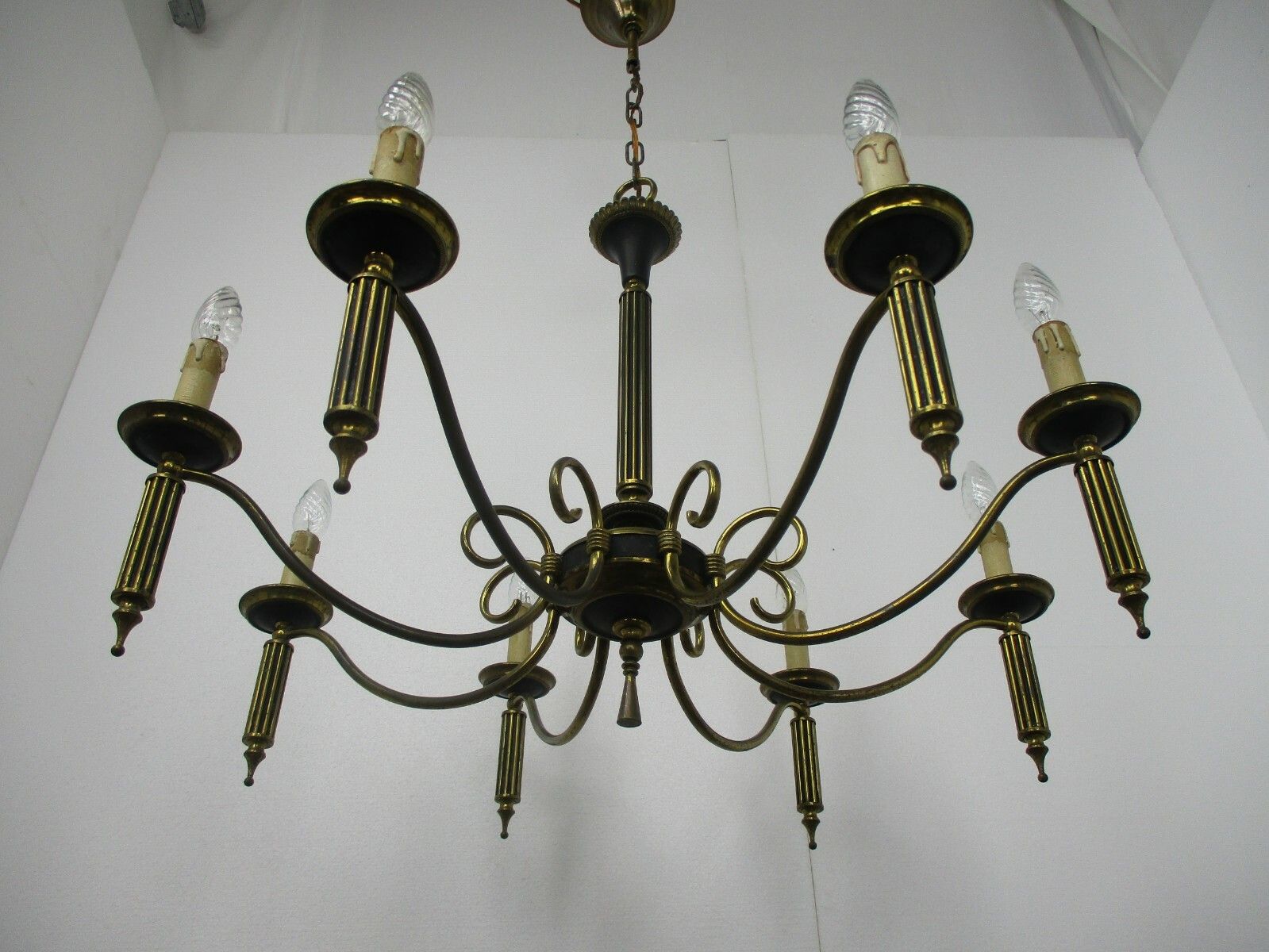 photo furniture 8 Arm Lights Pan Chandelier Revival French Empire Style Brass Ornate Antique