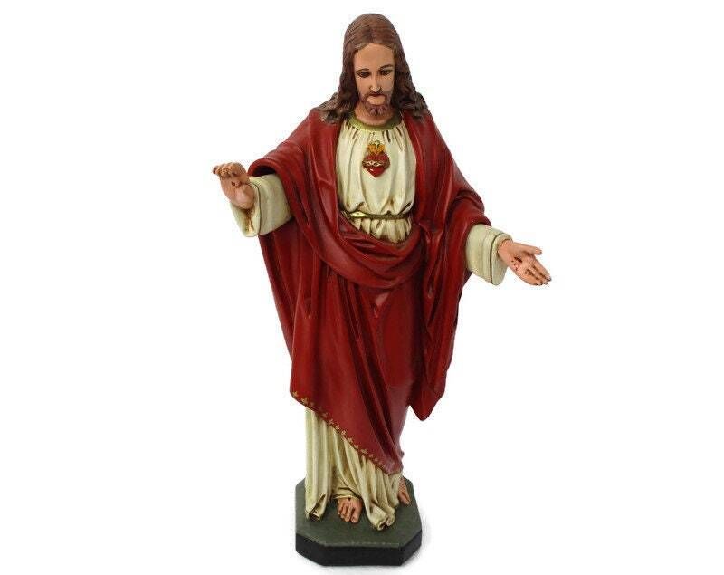 Antique Altar Statue Jesus Christ Savior Sacred Heart Neo Gothic 1900 Plaster 25