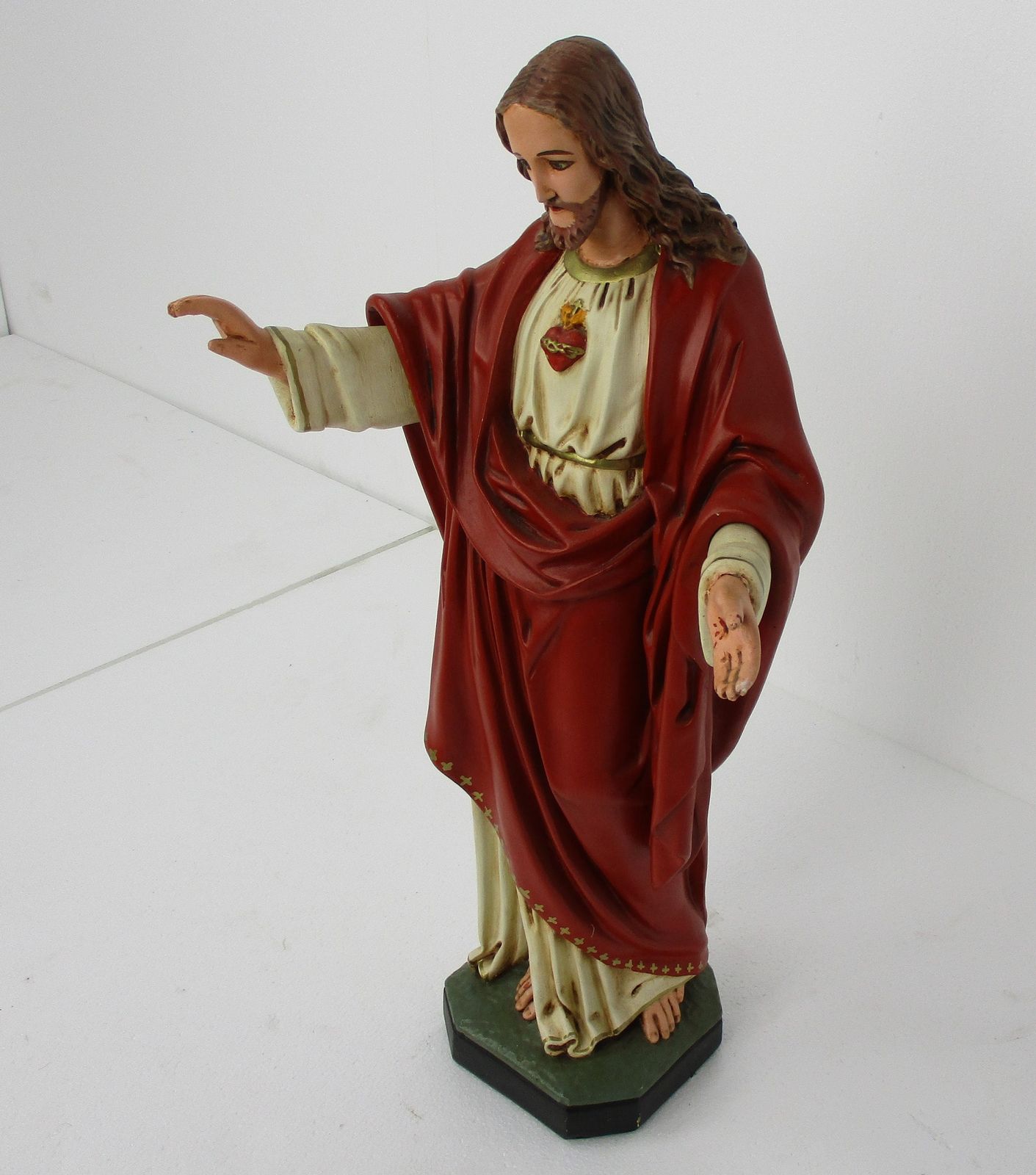 Antique Altar Statue Jesus Christ Savior Sacred Heart Neo Gothic 1900 Plaster 25 photo vinterior