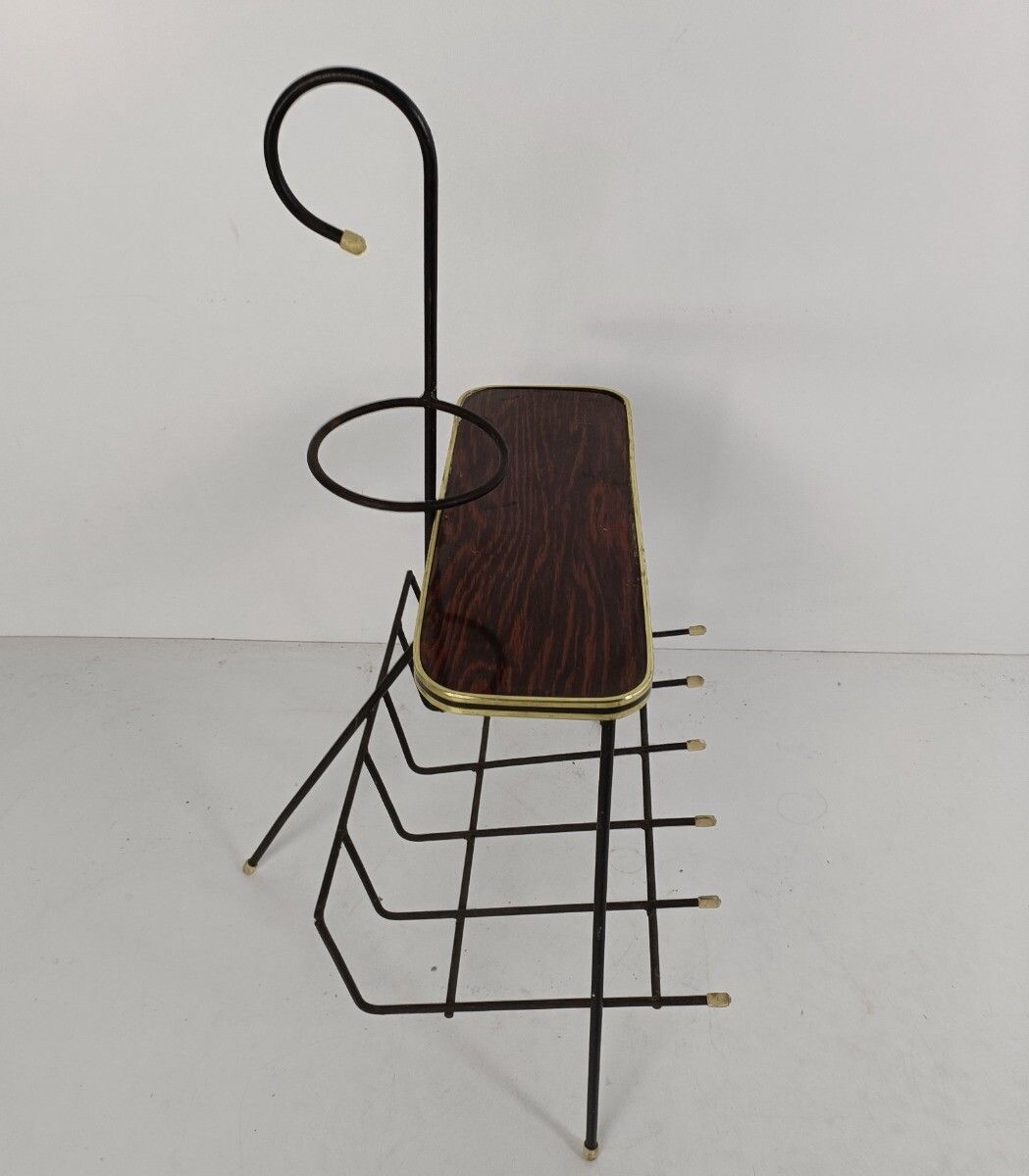 photo for sale Funky Vintage Modernist Newspaper Basket Side Table Plant Stand Wrought Iron Ven