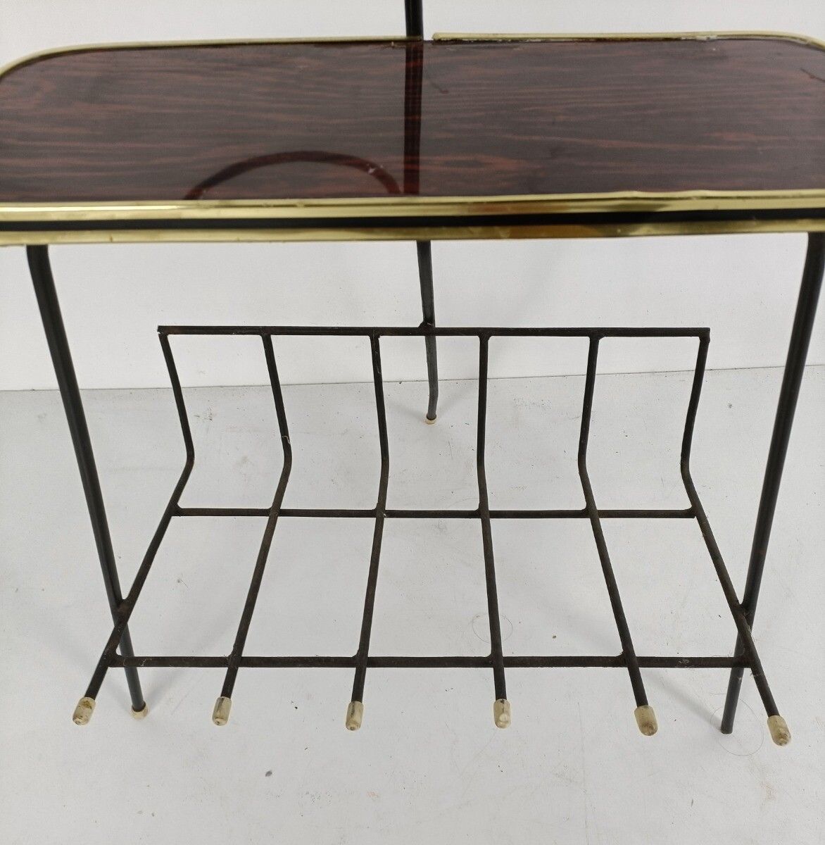 Home Decor Funky Vintage Modernist Newspaper Basket Side Table Plant Stand Wrought Iron Ven photo