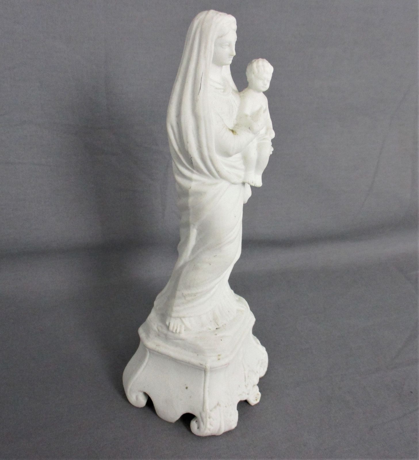 Antique Bisque Porcelain Statue Virgin Our Lady Mary Madonna With Infant Jesus G photo 125.0