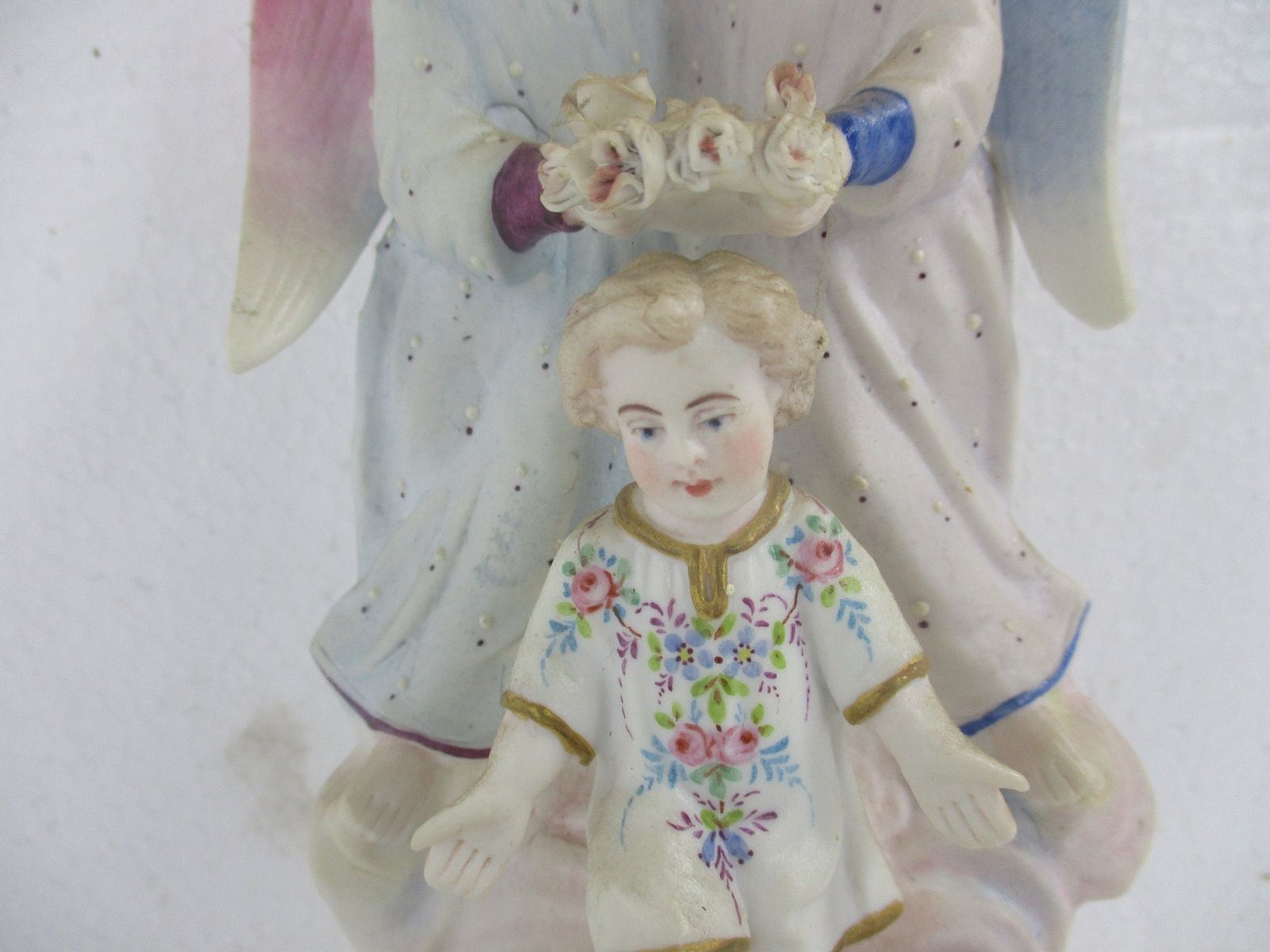 Stunning French Holy Water Font Vessel Infant Angels Flower Crown Bisque Htf photo furniture