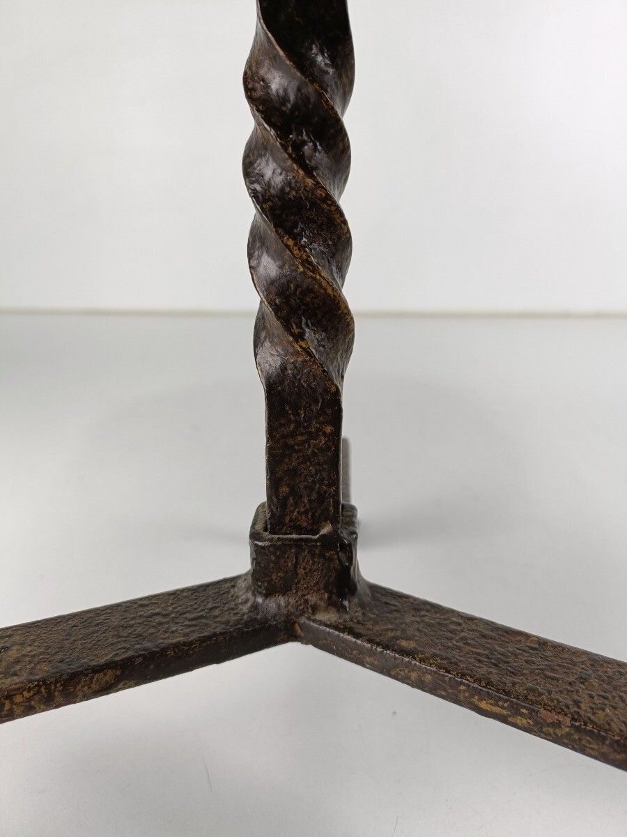 Milking Stool Thick Wood Wrought Iron Steampunk Funky Pedestal Plant Stand Franc photo vintage