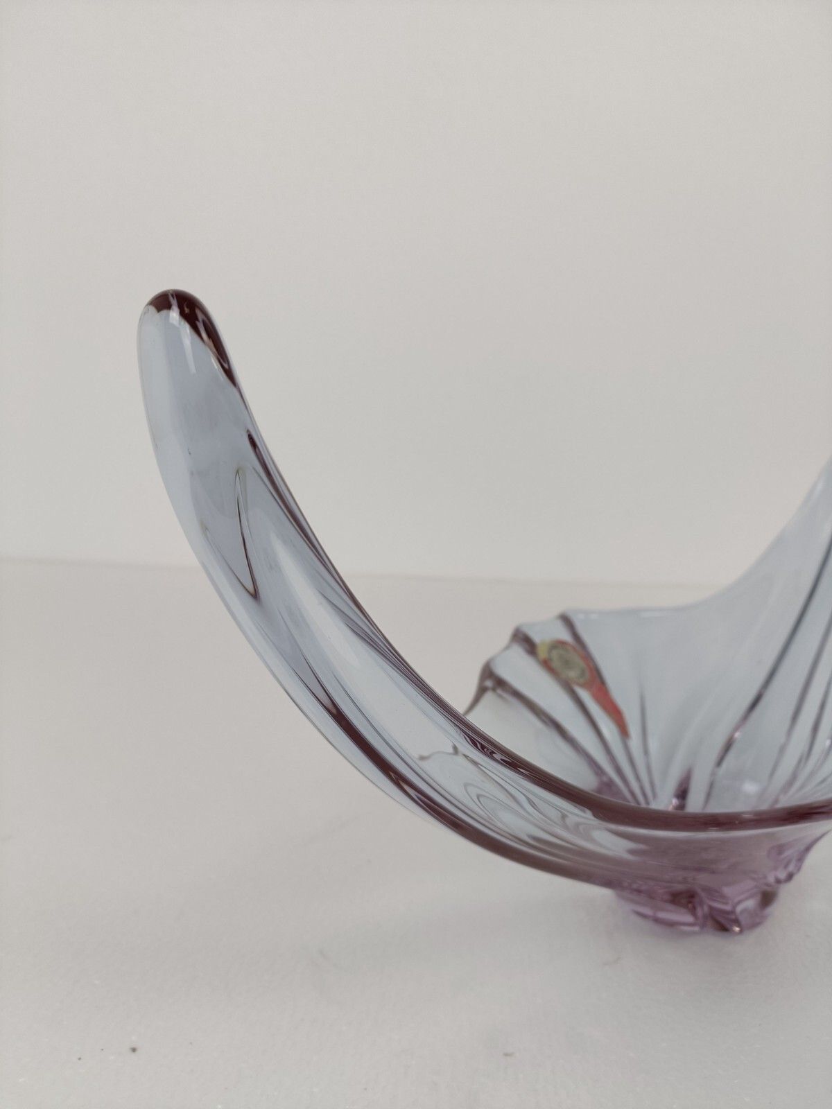 Val St Lambert Clear Light Purple Bowl Dish Centerpiece Art Glass Belgium Marked photo 241.0