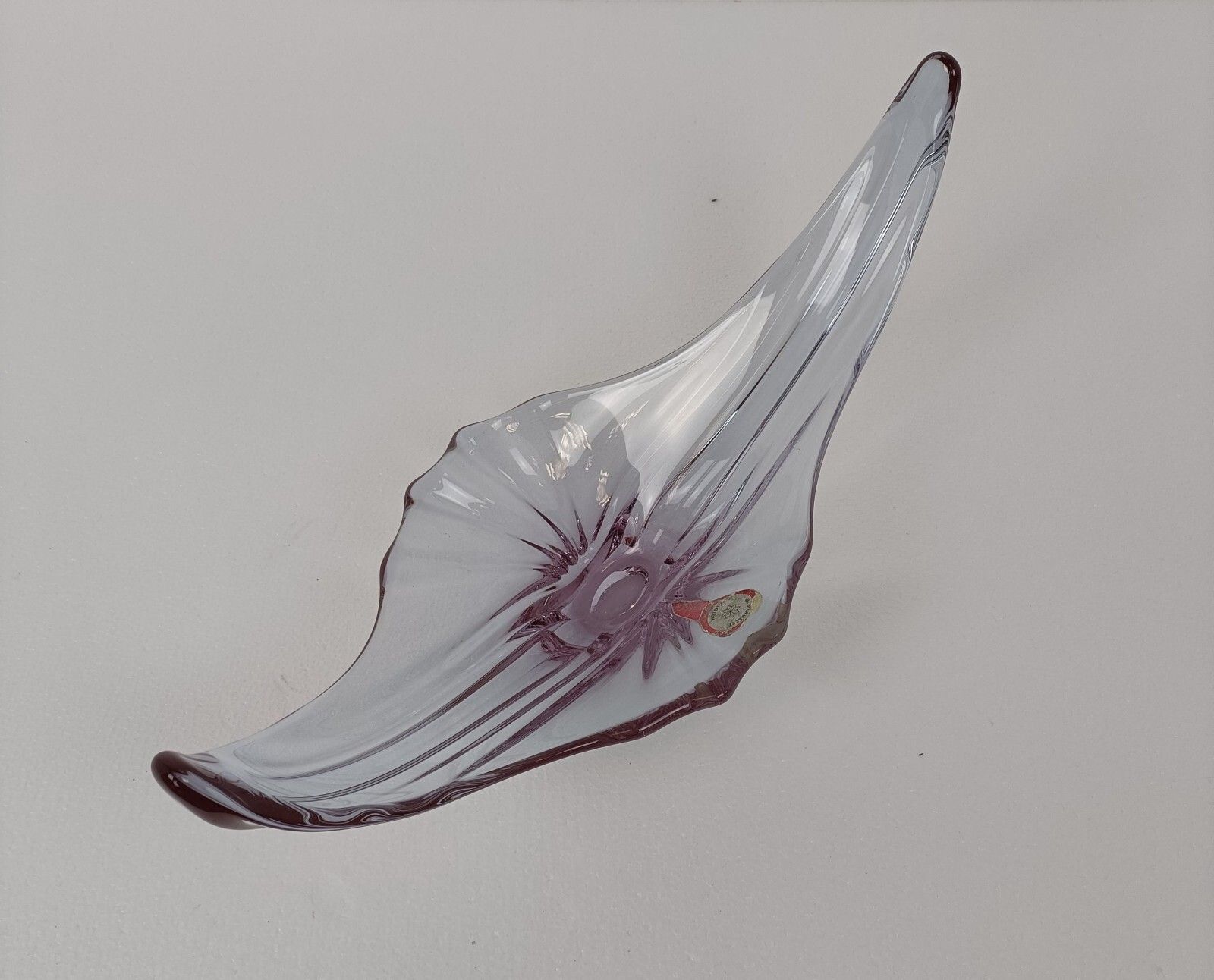 Val St Lambert Clear Light Purple Bowl Dish Centerpiece Art Glass Belgium Marked photo vintage