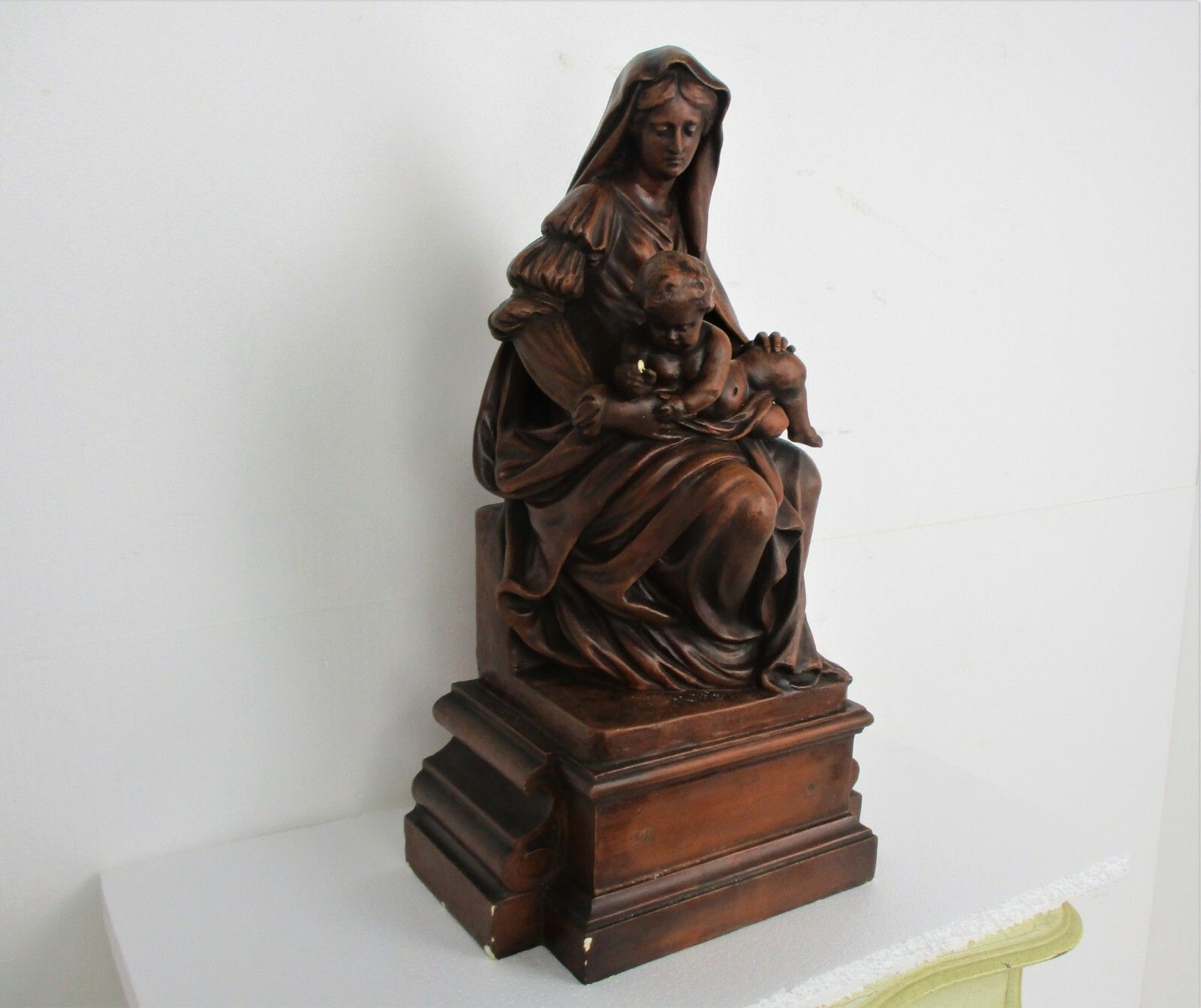 Church Statue Sitting Our Lady Virgin Mary Infant  Sedes Sapientiae Plaster photo for sale