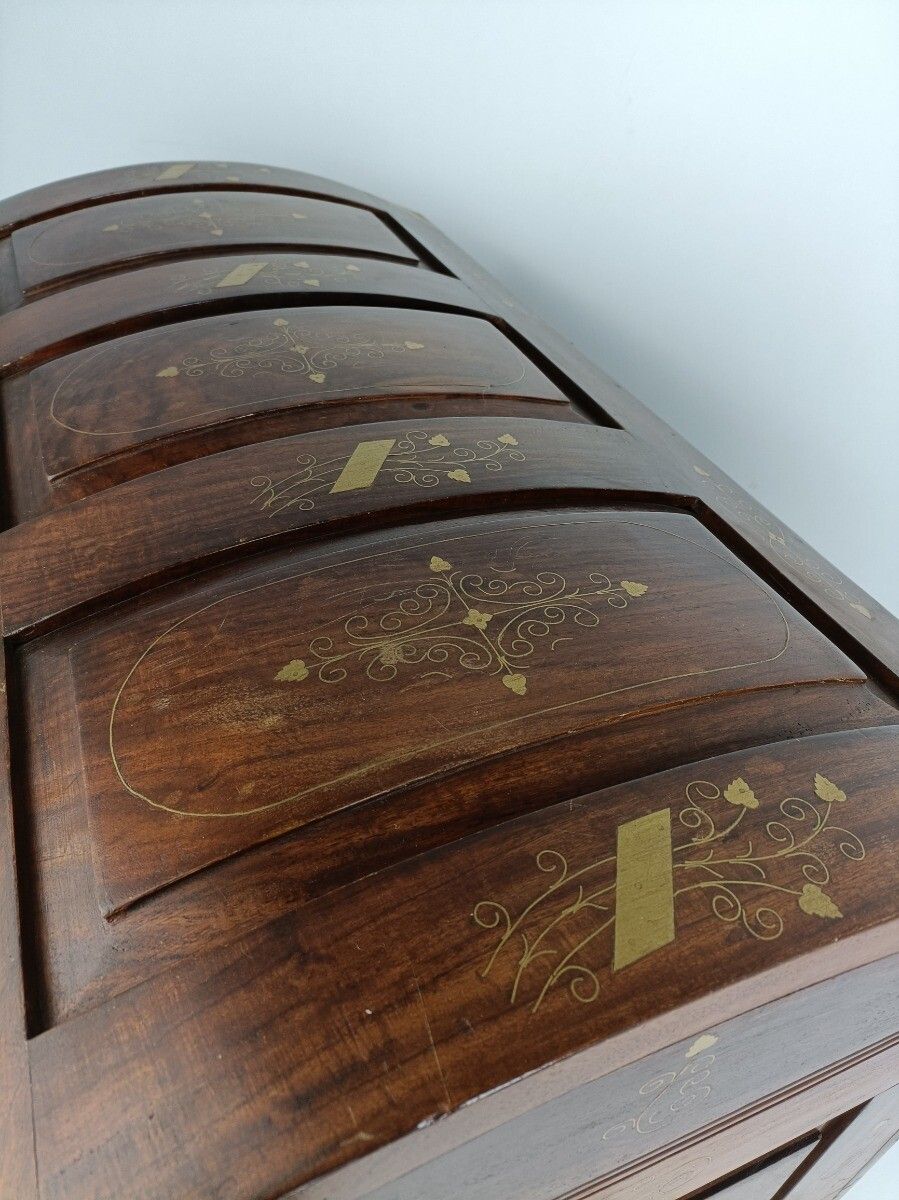 photo for sale Antique Wedding Chest Trunk  Ornate Hand Carved Wood Inlay  Brass Handles Tray W