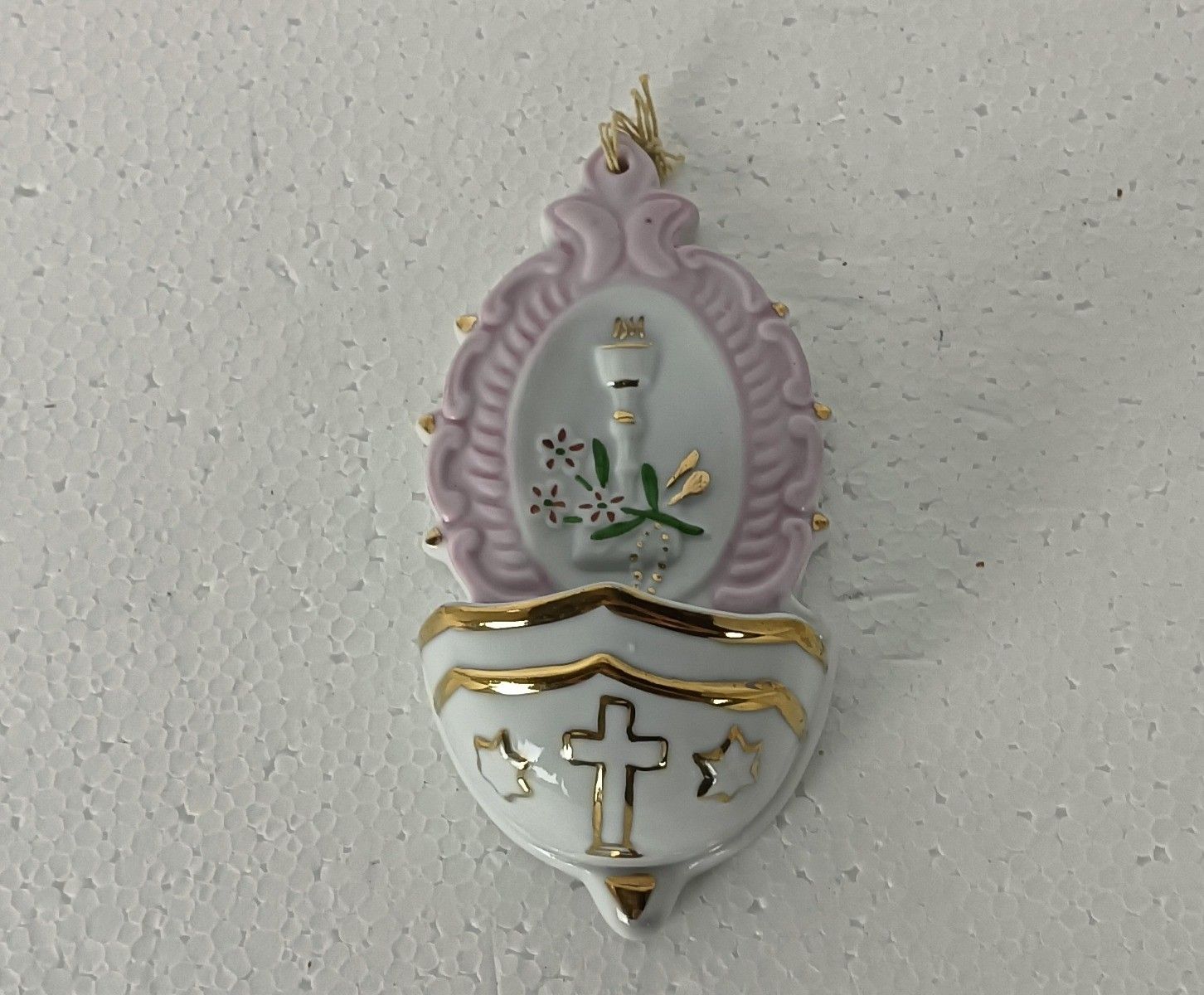 Sweet Little Antique Porcelain Holy Water Font Vessel Communion Wall Hanging photo 53.0