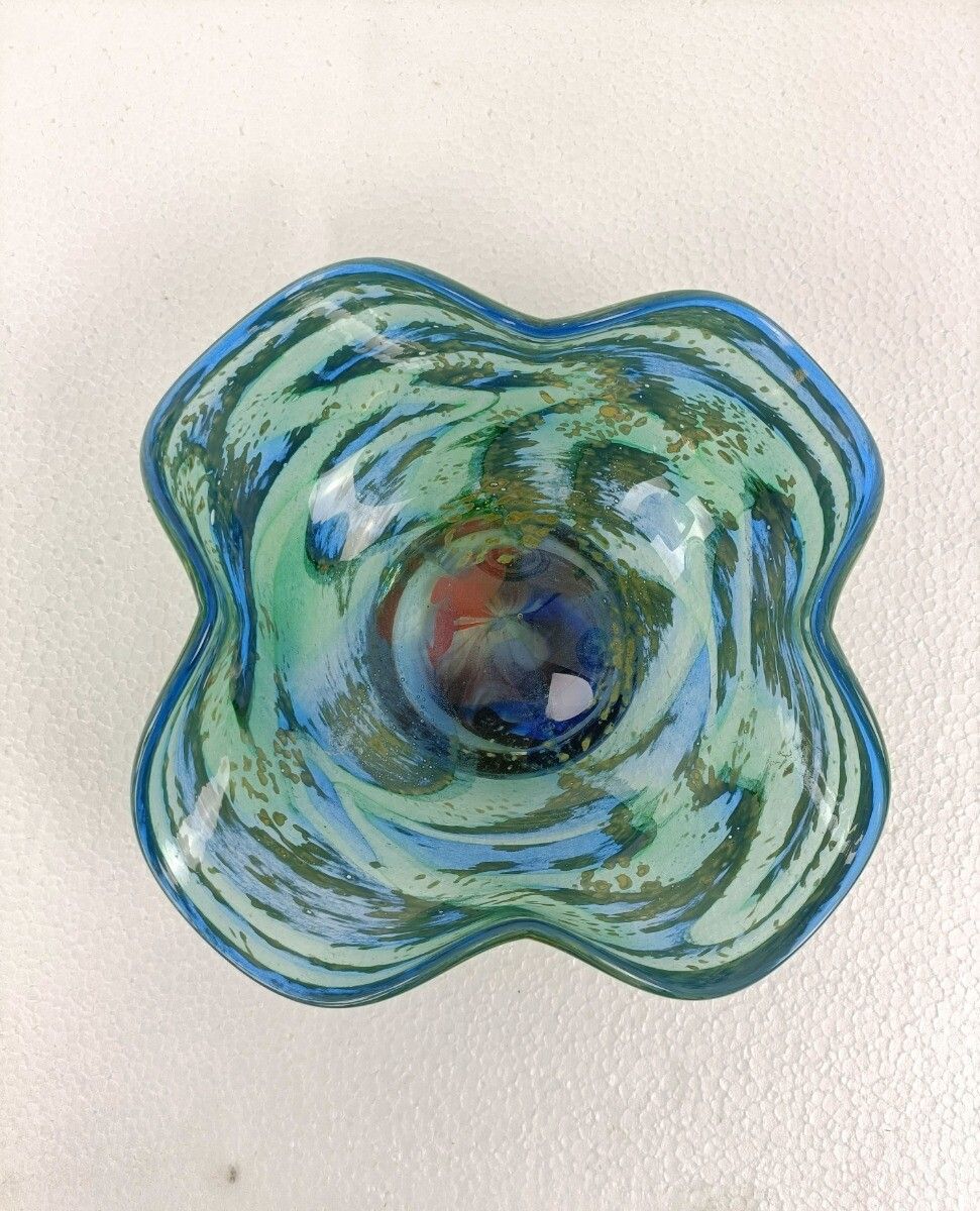 Art Glass Hand Blown Dish Centerpiece Murano Style Gorgeous Very Rare photo vinterior
