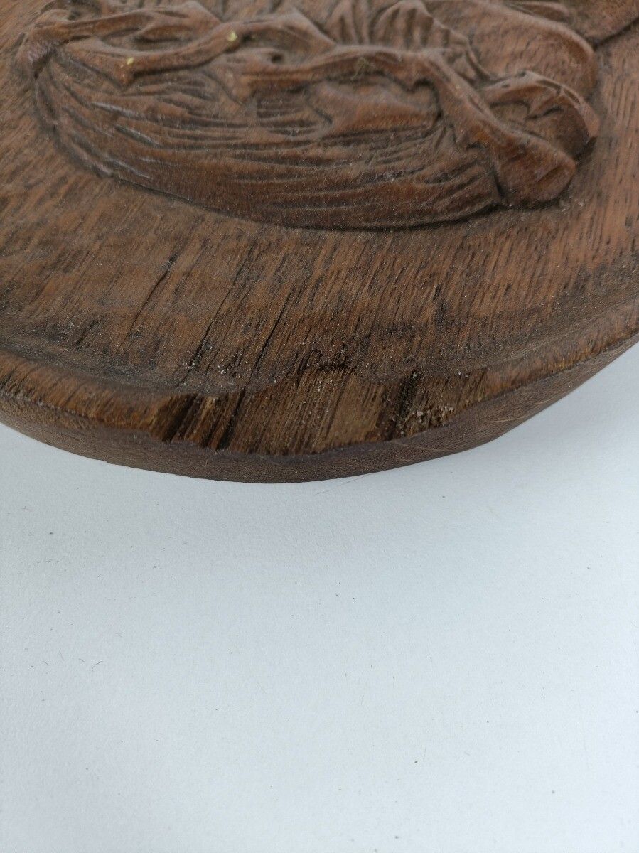 Oval Hand Carved Wood Panel Plaque Christ  Jesus Ornate Bas Relief Oak Antique photo vintage