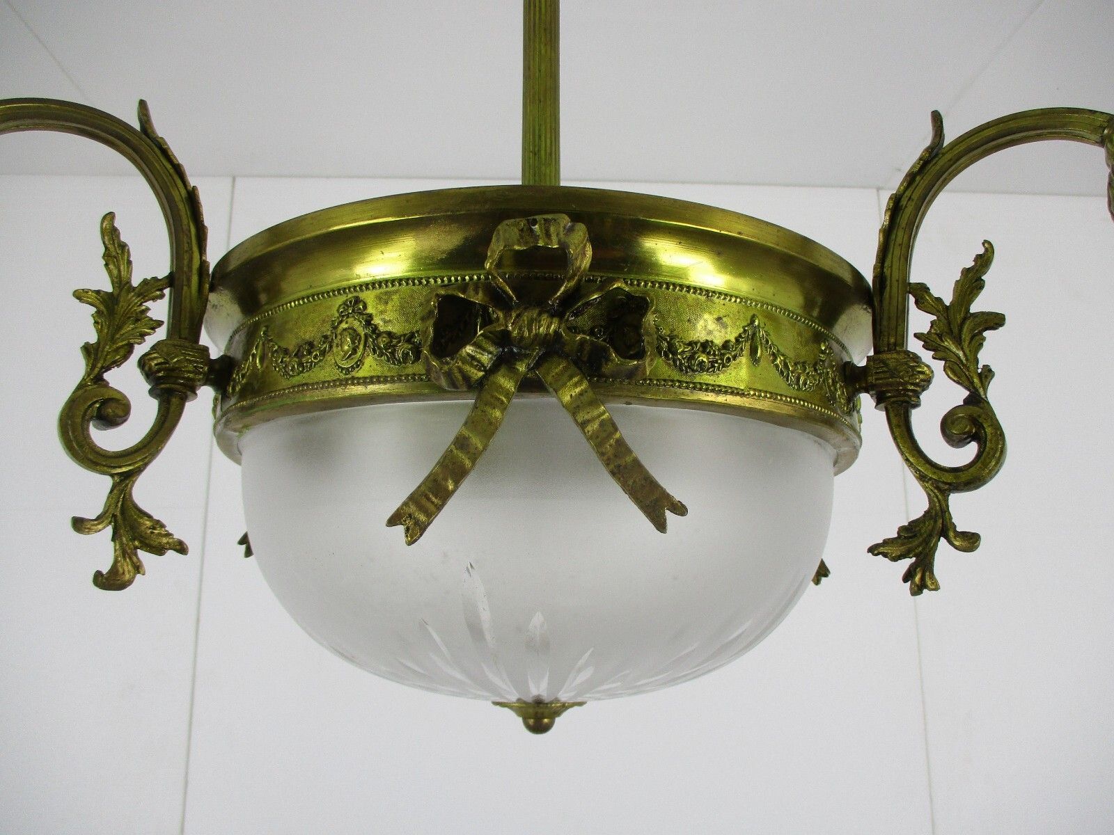 Art Nouveau Chandelier French Bronze Doré Etched Glass Ornate Gorgeous 4 Lights photo 1094.0