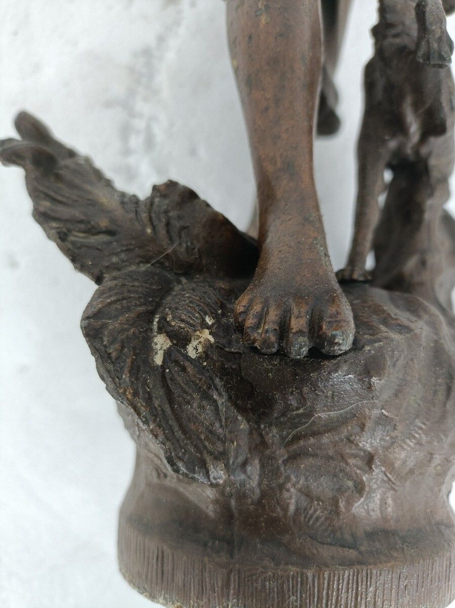 photo for sale Statue Faux Copper Spelter Female Lady Warrior With Dog Trumpet Hunt Gorgeous
